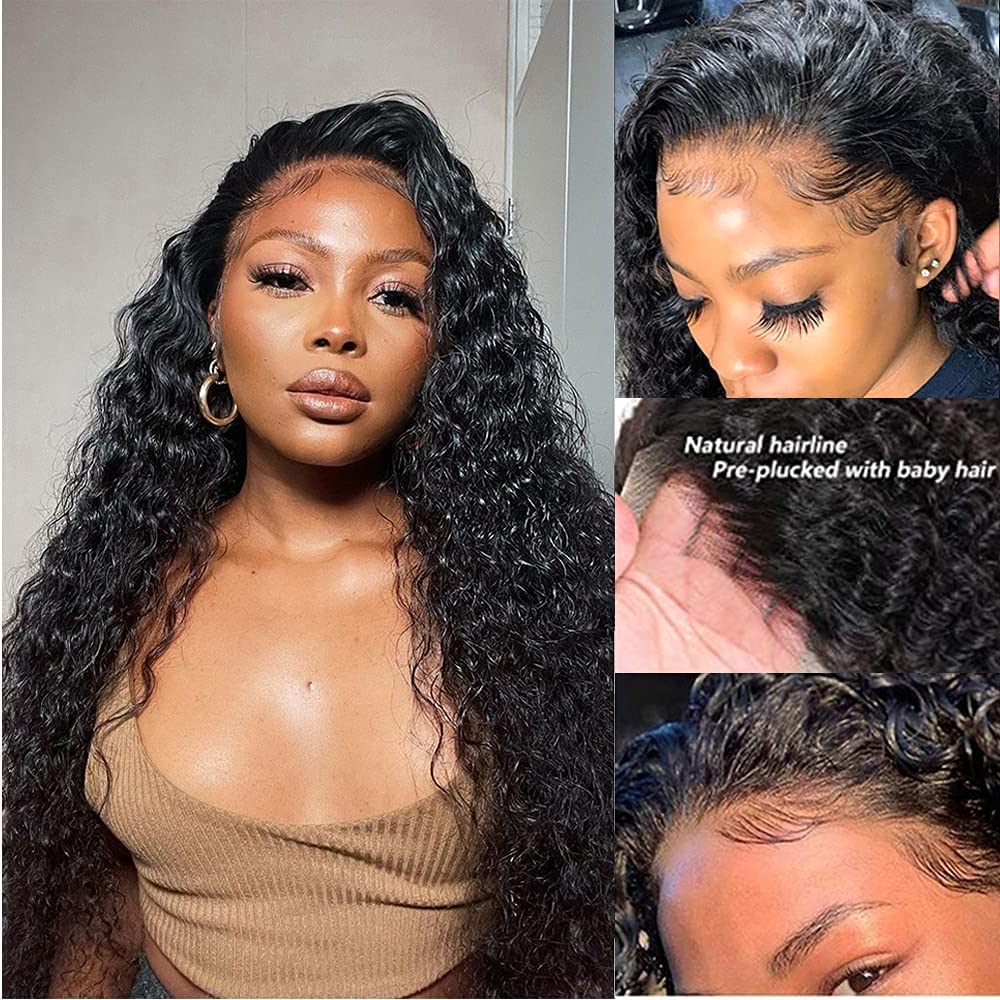 13x4 HD Lace Front Human Hair Wigs for Black Women - Glueless Kinky Curly Brazilian Wig with Pre-Plucked Hairline | Natural Color 24 Inch Curly Wig for Daily Wear, Parties & Special Occasions