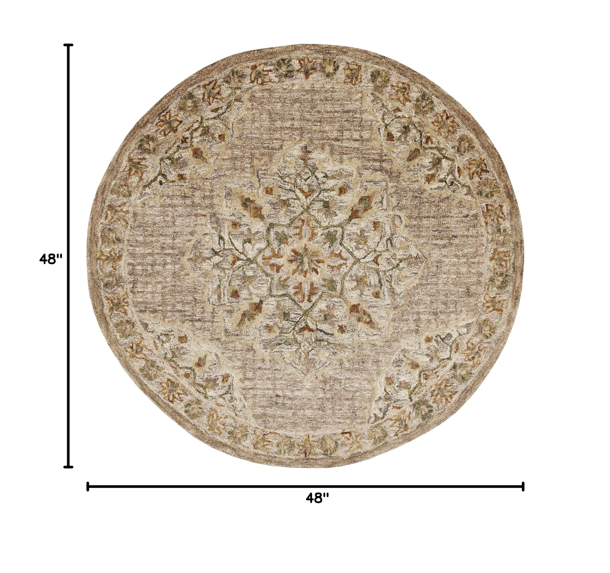 LR Home 4ft Round Natural Wool Area Rug - Hand Tufted Modern Farmhouse Boho Style for Bedroom, Living Room, Office | Beige/Cream Home Decor Carpet | Perfect for Entryway, Playroom & Cozy Spaces