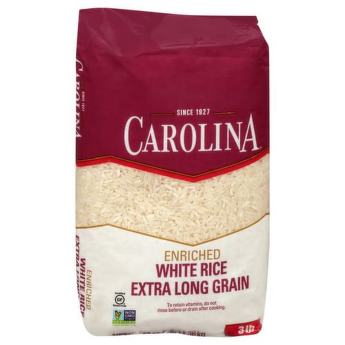 Premium Carolina Enriched Extra Long Grain Rice - 48oz (3lb) Bag - Authentic Southern Style Rice for Paella, Jambalaya & Rice Pilaf - Perfect for Family Meals & Bulk Cooking