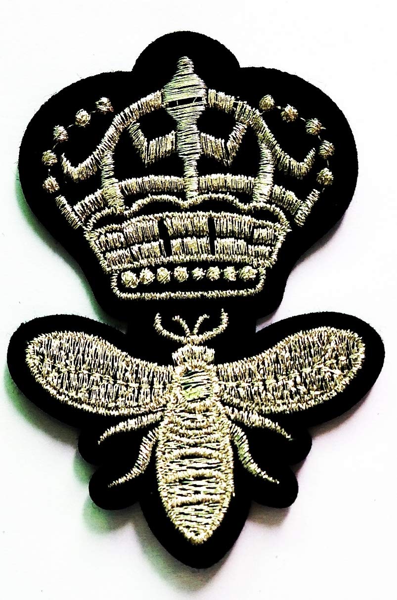 Silver Bee & Golden Crown Embroidered Iron-On Patches for Clothes, Backpacks, T-Shirts - Cute Animal Cartoon Kids Patches for DIY Crafts, Jeans, Skirts, Hats & Accessories | Perfect for School, Gifts & Fashion Upgrades