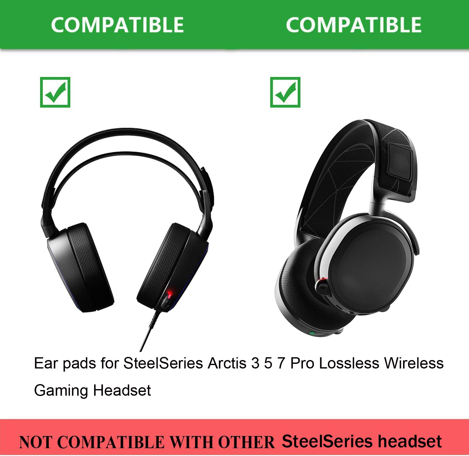 SteelSeries Arctis 1/3/5/7/9/Pro Replacement Ear Pads - Premium Black Fabric Cushions for Wireless Gaming Headsets - Perfect for Long Gaming Sessions & Noise Isolation