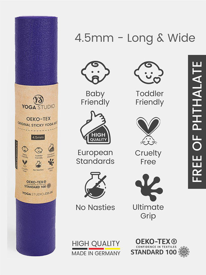 Eco-Friendly Oeko Tex Certified 4.5mm Extra Long & Wide Yoga Mat for Home & Studio Practice - Perfect for Hot Yoga, Pilates, and Meditation