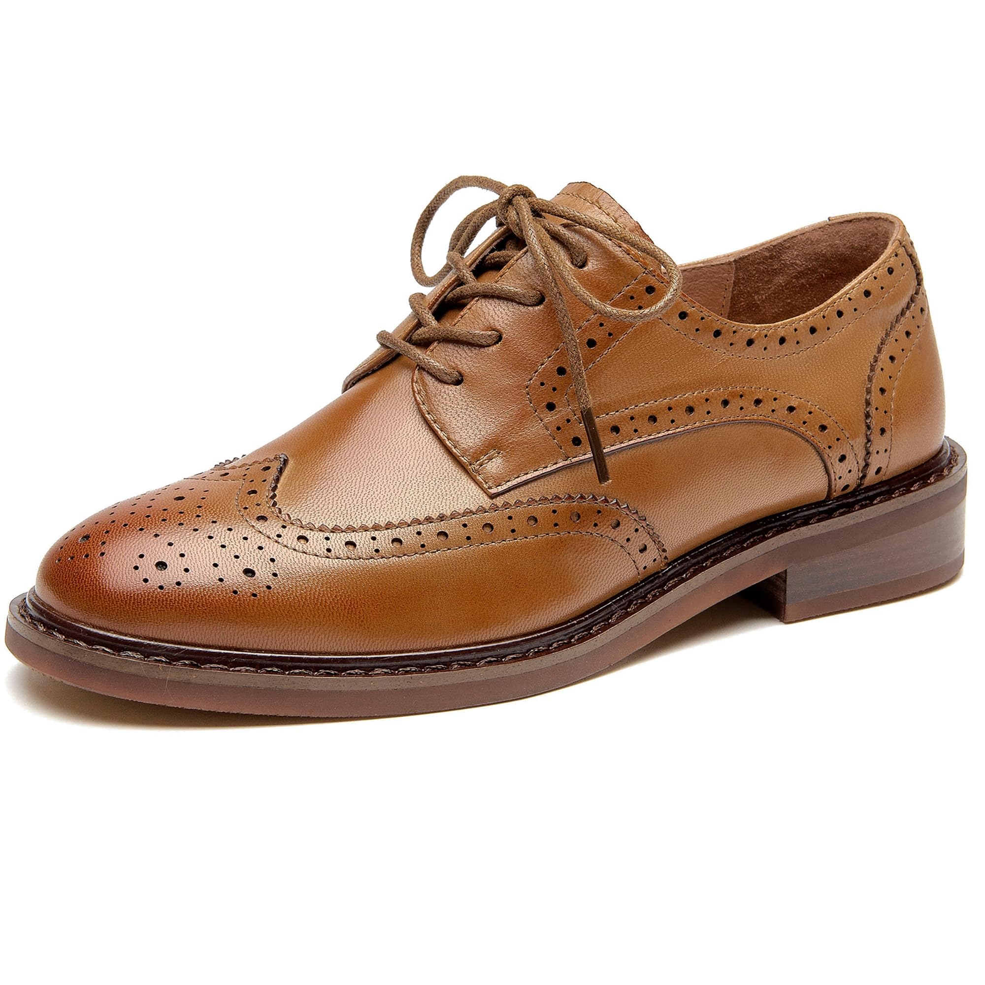 BEAU TODAY Women's Oxford Brogue Shoes - Genuine Leather Dress Shoes for Women, Comfortable & Breathable Lace-Up Derby Shoes, Handmade Classic Footwear for Office, Wedding & Formal Occasions