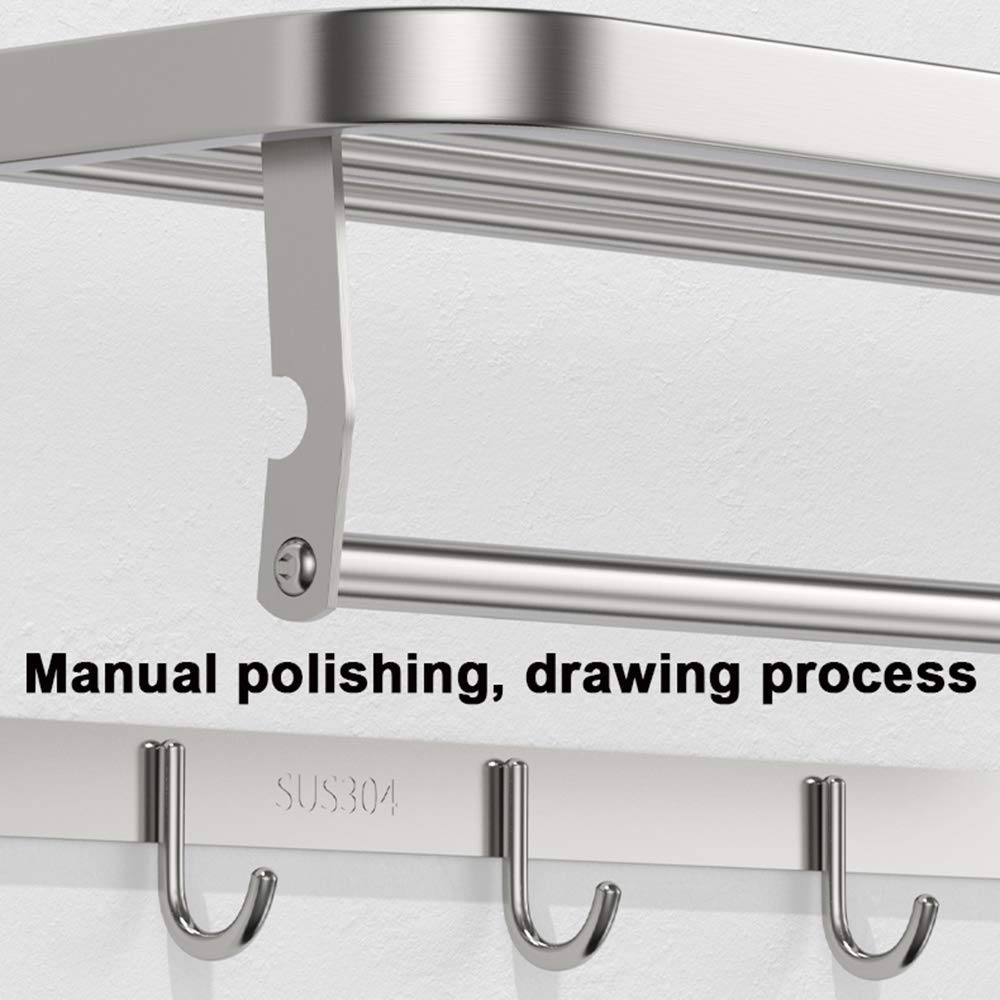 Stainless Steel Foldable Wall Mounted Towel Rack with 6 Hooks - Double Towel Holder & Shelf for Bathroom, Kitchen, Laundry Room - 80cm Silver Towel Rail for Space Saving Organization
