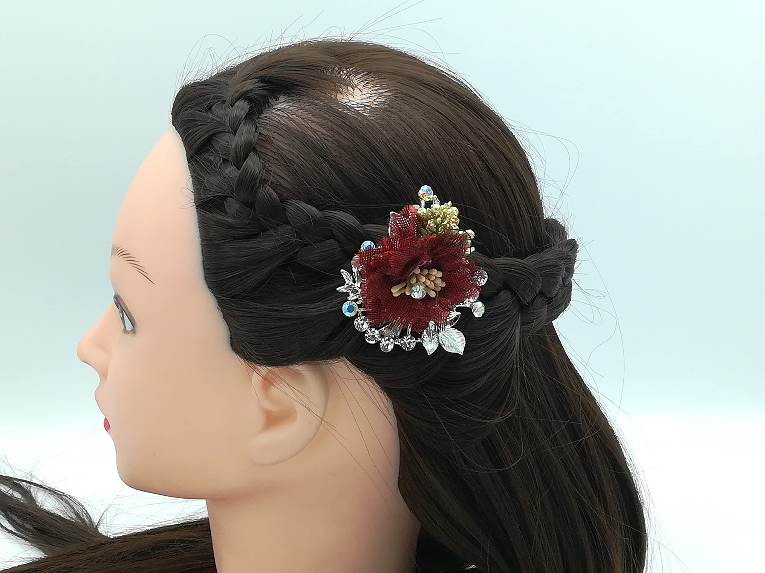 Kanthan Lotus Floral Stone Hair Clips Barrettes - Elegant Hair Accessories for Women & Girls (Maroon) - Perfect for Weddings, Parties & Everyday Styling