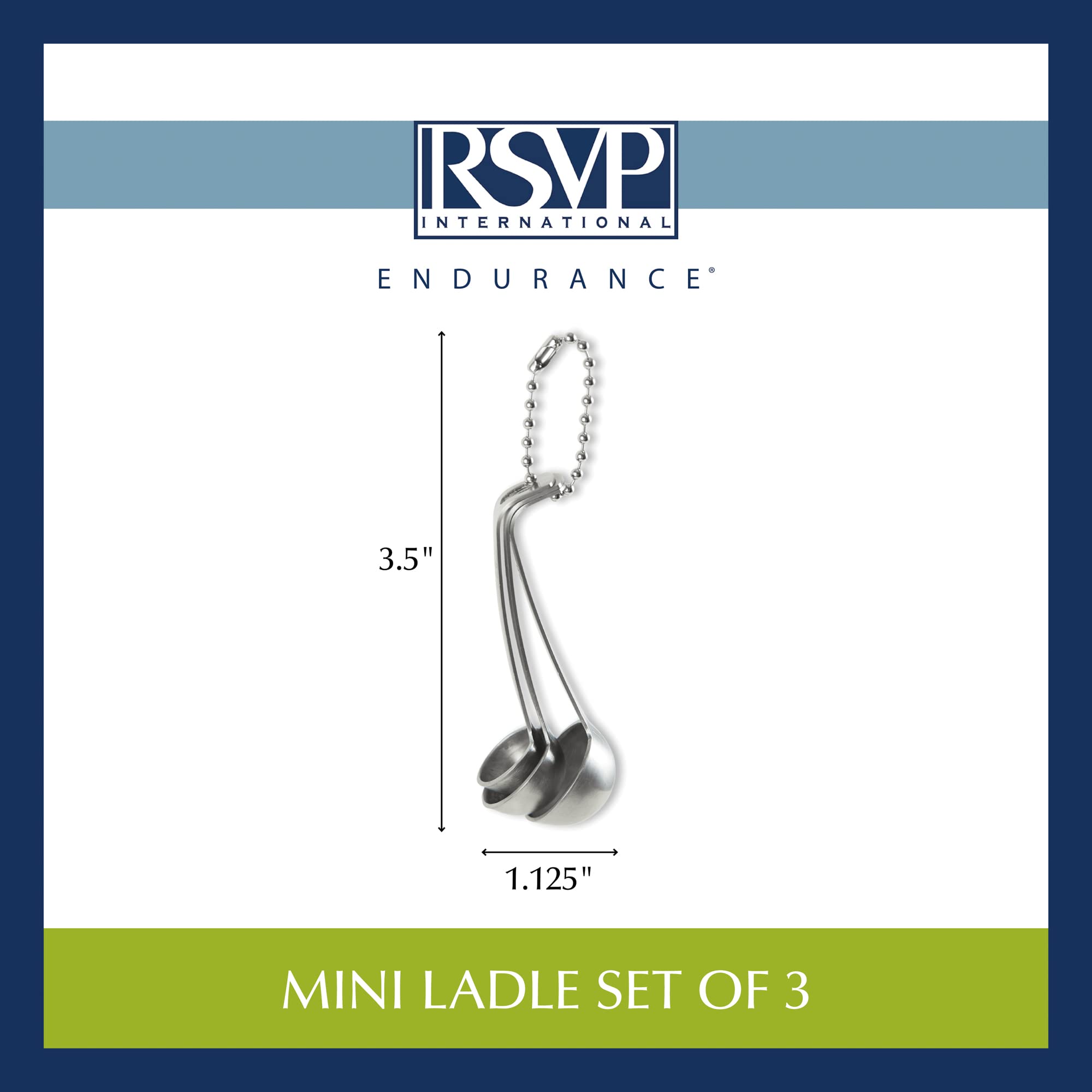 RSVP International Endurance Kitchen Collection - 3-Piece Stainless Steel Measuring Tools Set with Mini Ladles | Dishwasher Safe | Perfect for Baking, Cooking & Meal Prep