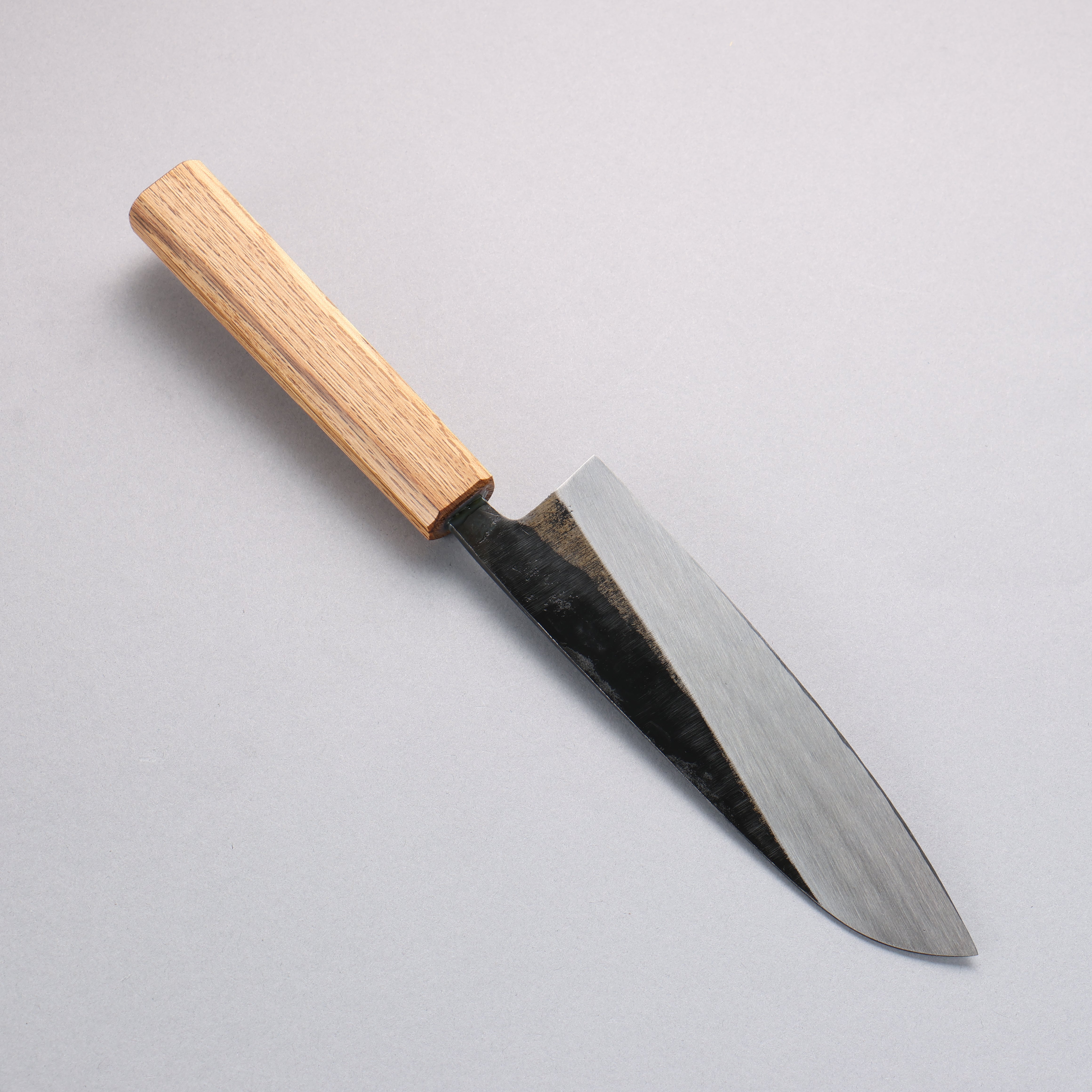 Premium Nakaniida White Steel No.2 Black Santoku Knife 165mm with Oak Handle - Professional Japanese Kitchen Knife for Slicing, Dicing & Chopping Vegetables, Meat & Fish