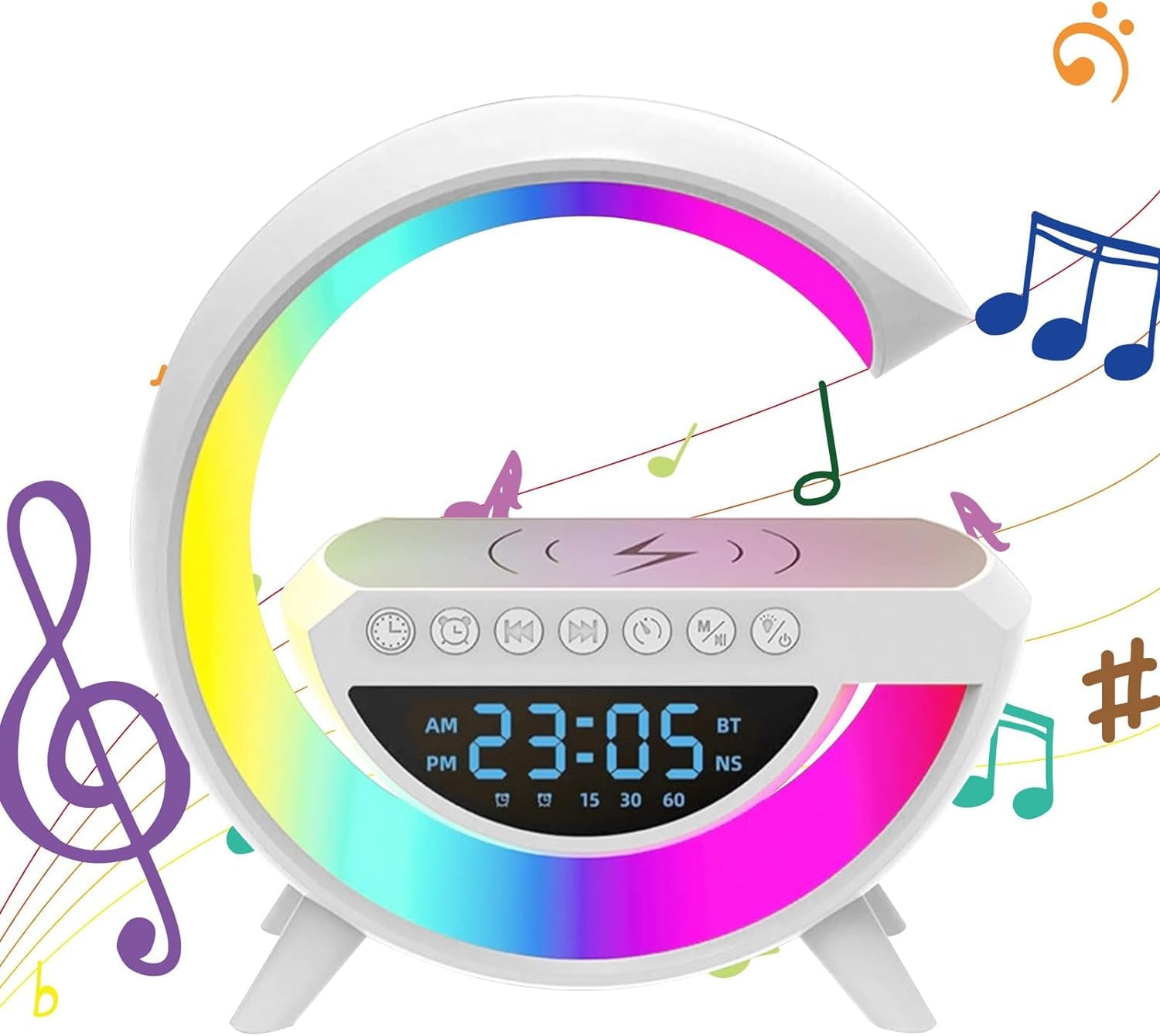 Wireless Ambient Night Light Speaker with Bass, LED Desk Alarm Clock & Multi-Color Bedside Lamp - Perfect for Bedroom, Nursery, Office & Relaxation