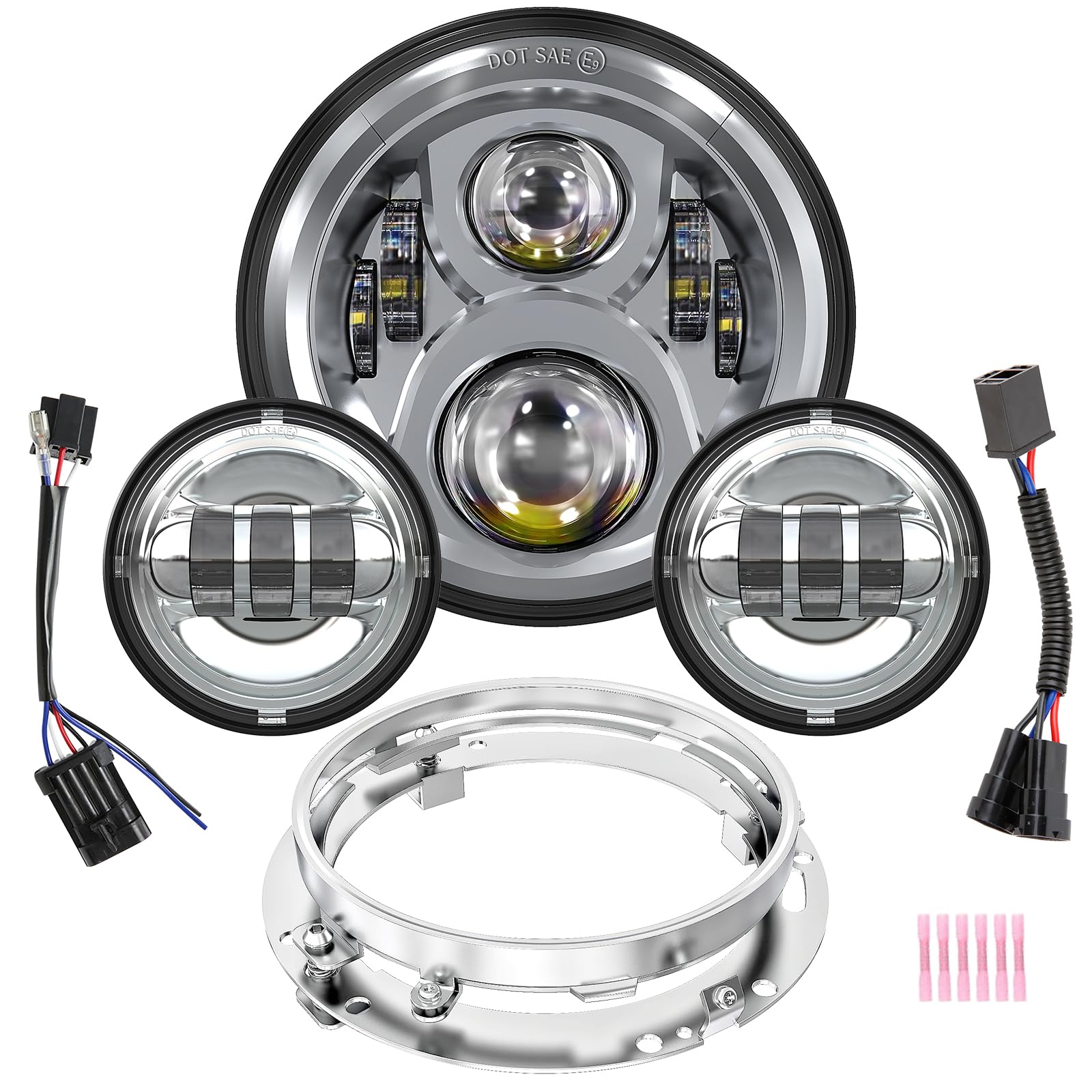 BICYACO 7 Inch LED Motorcycle Headlight with 4.5 Inch Fog Lights - DOT SAE Approved - Compatible with Harley Davidson Electra Glide, Street Glide, Fat Boy, Road King & Softail - High Visibility for Night Riding & Off-Road Adventures