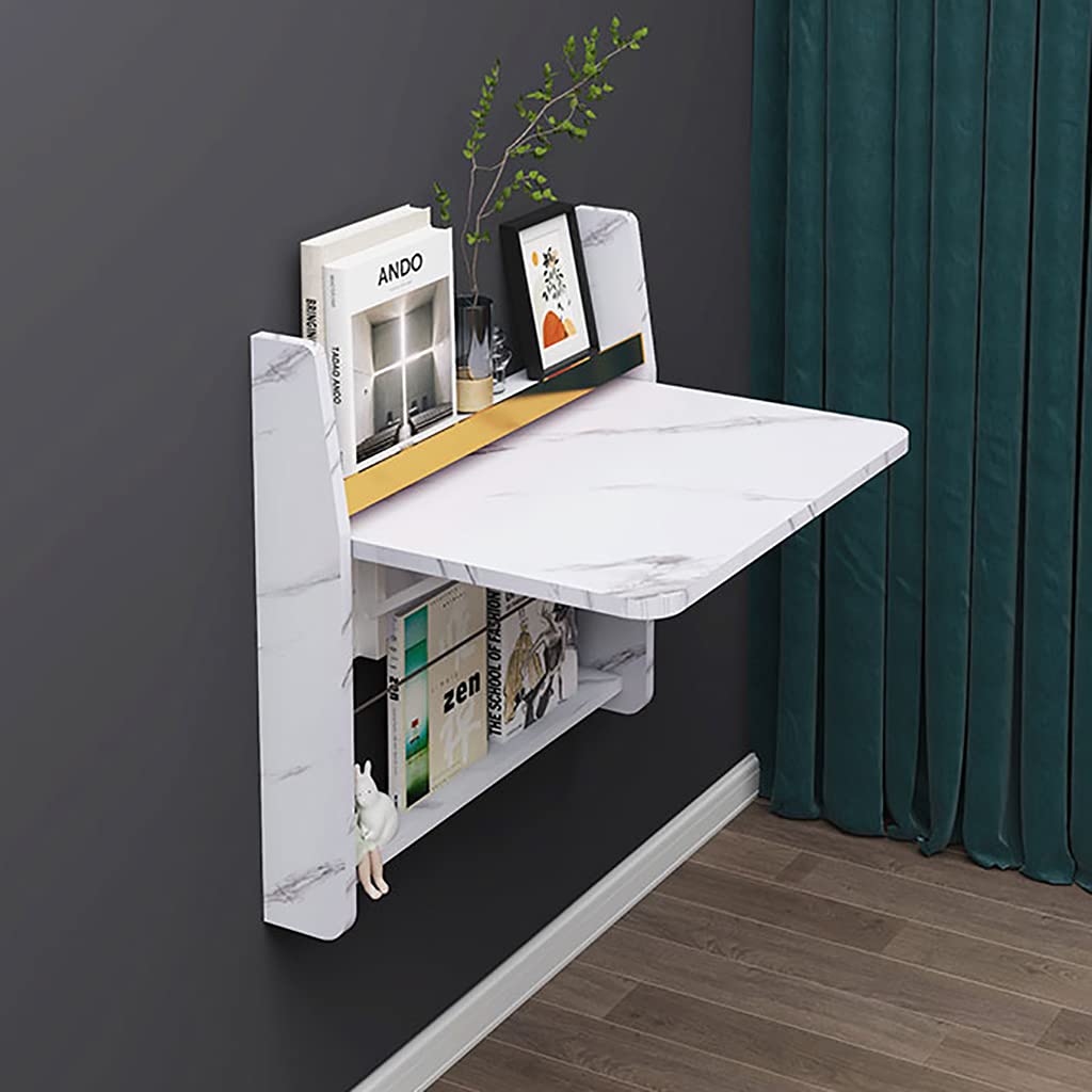 Foldable Wall-Mounted Computer Desk with Storage Shelf - Space Saving Floating Laptop Workstation for Home Office, Living Room & Bedroom - Perfect for Small Spaces, Remote Work & Study