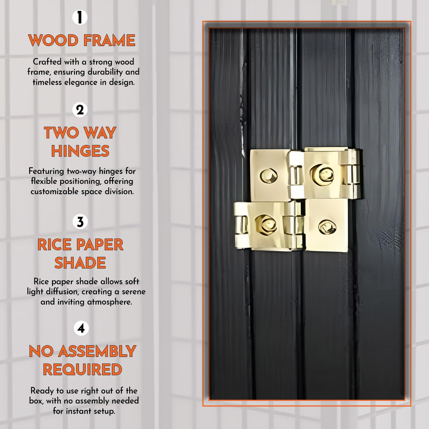 Legacy Decor 8-Panel Room Divider Privacy Screen - Black Shoji Style Partition 71