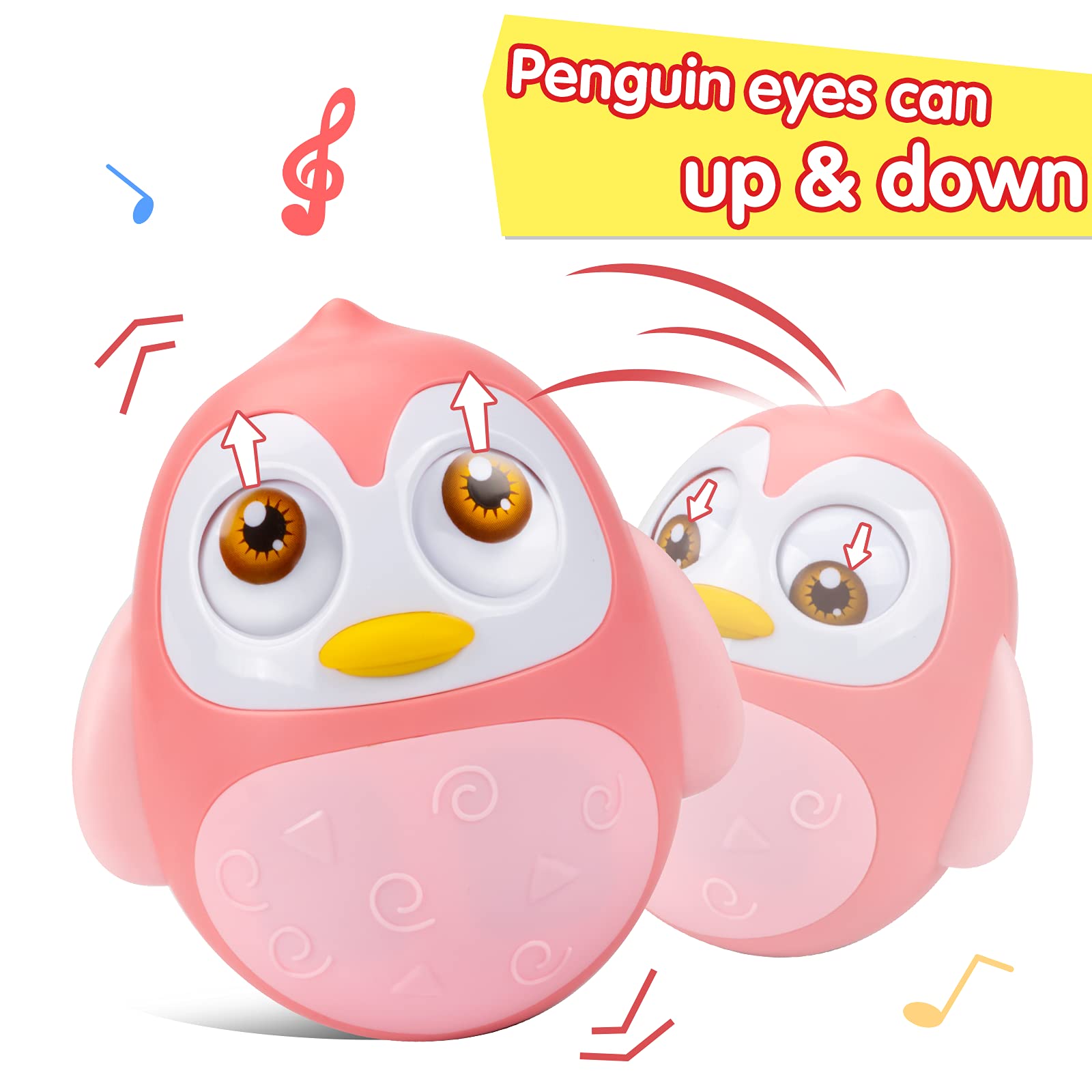UNIH Roly Poly Penguin Baby Toy - Tummy Time Wobbler for 6-12 Month Olds | Developmental Learning Toy for Infants | Gift for Baby Boys & Girls (Pink) | Perfect for Nursery Playtime & Early Motor Skills Development