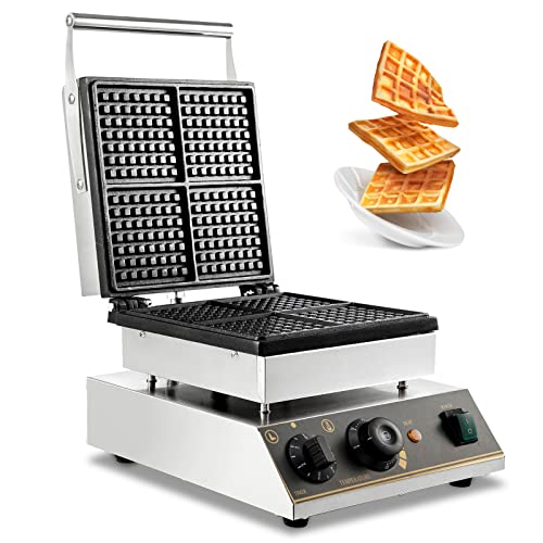VBENLEM 110V Commercial Waffle Maker - 2000W Electric Waffle Machine with Nonstick Plates, Stainless Steel Body, Time & Temperature Control - Perfect for Bakeries, Cafes, Restaurants and Home Breakfast (4 Rectangle Belgian Waffles)