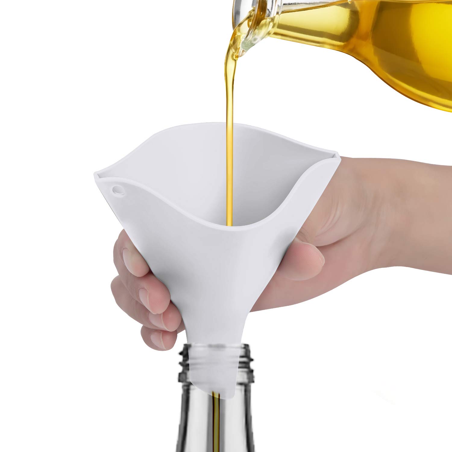 Collapsible Silicone Funnel for Kitchen - Fan-Shaped Food Grade Funnel for Bottles, Liquids & Powder Transfer | FDA Approved White Funnel | Perfect for Water Bottles, Cooking Oils & DIY Projects