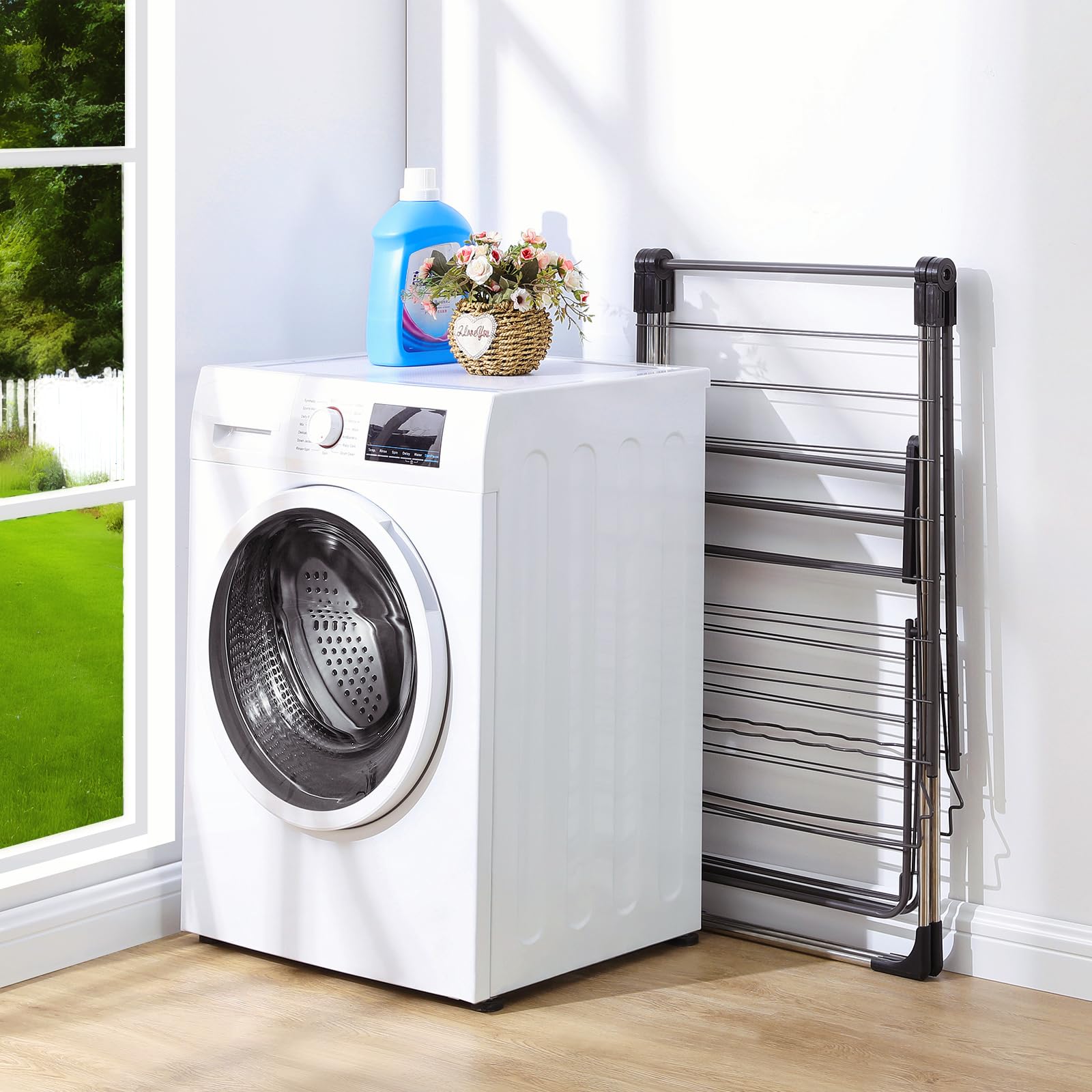APEXCHASER Foldable 2-Tier Clothes Drying Rack with Adjustable Height - Space Saving Laundry Rack for Indoor & Outdoor Use - Perfect for Drying Clothes, Towels, and Delicates in Small Apartments or Backyards