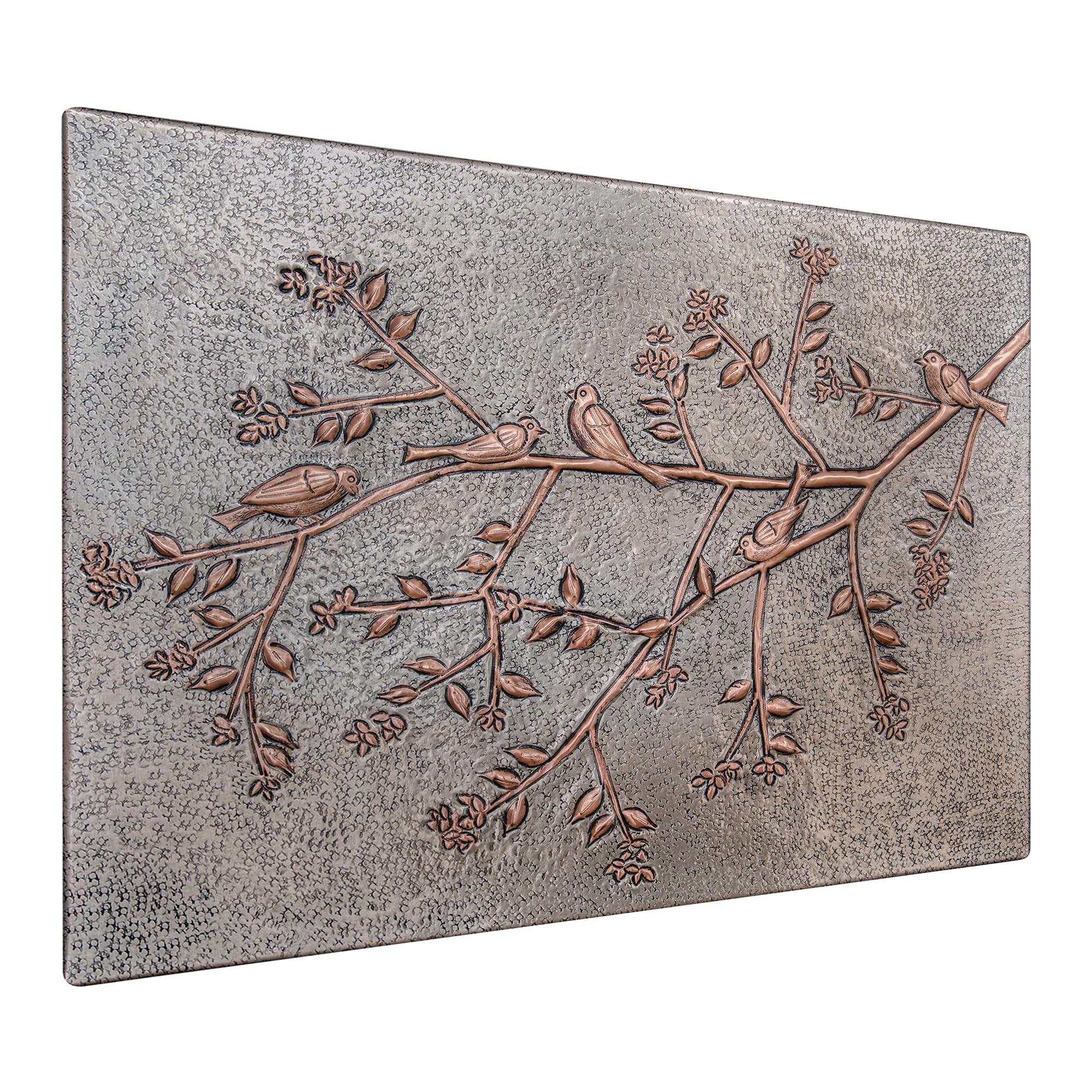 Custom Handmade Copper Backsplash Tile - Birds on Tree Branches Design, Gray & Copper Kitchen Backsplash Panel for Indoor & Outdoor Wall Decor | Perfect for Modern Kitchens, Bathrooms, and Patio Accents