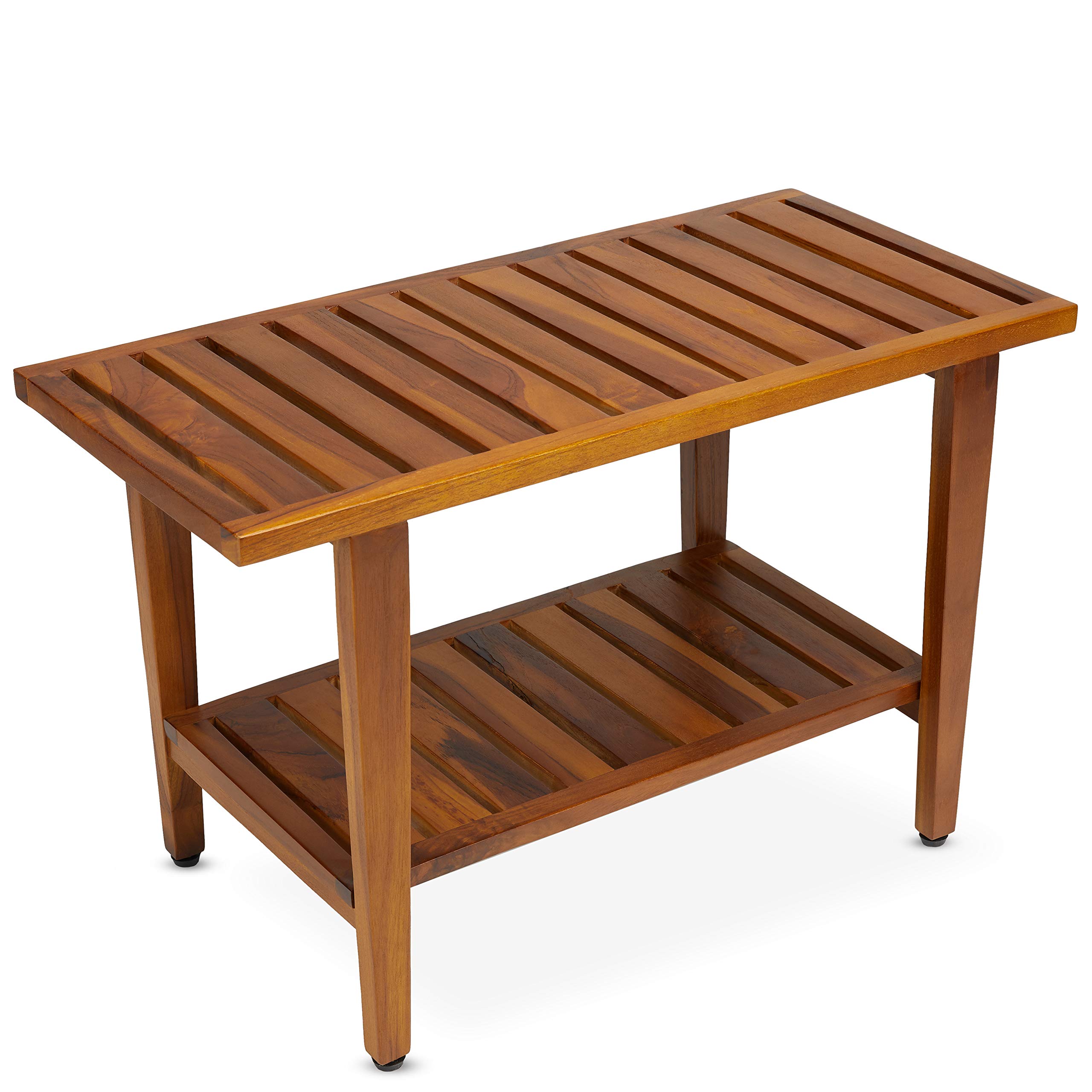 Teak Shower Bench with Shelf - 30 Inch Spa & Bath Stool, Solid Teak Wood, Fully Assembled - Perfect for Shower, Sauna, and Bathroom Relaxation