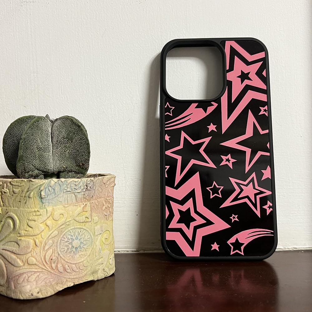 Cute Pink Star Black Aesthetic Slim Soft Protective Phone Case Compatible with iPhone 11 Pro - Trendy Stylish Cover for Girls & Women - Perfect for Daily Use, Work, School & Travel
