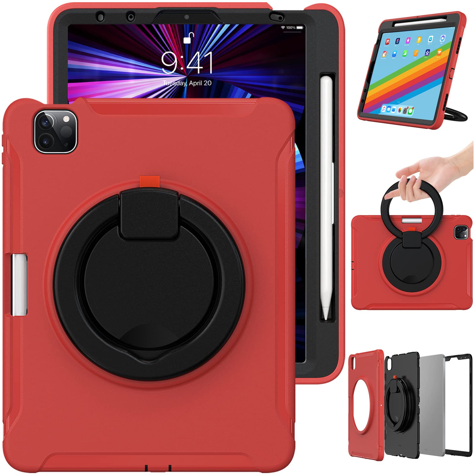 ORIbox Defender Case for iPad Air 5/4 & iPad Pro 11-inch (3rd/2nd/1st Gen) - Heavy Duty Shockproof Cover with 360° Rotating Ring Stand & Kickstand | Full Body Protection for Drops, Bumps & Scratches | Perfect for Work, Travel & Outdoor Use
