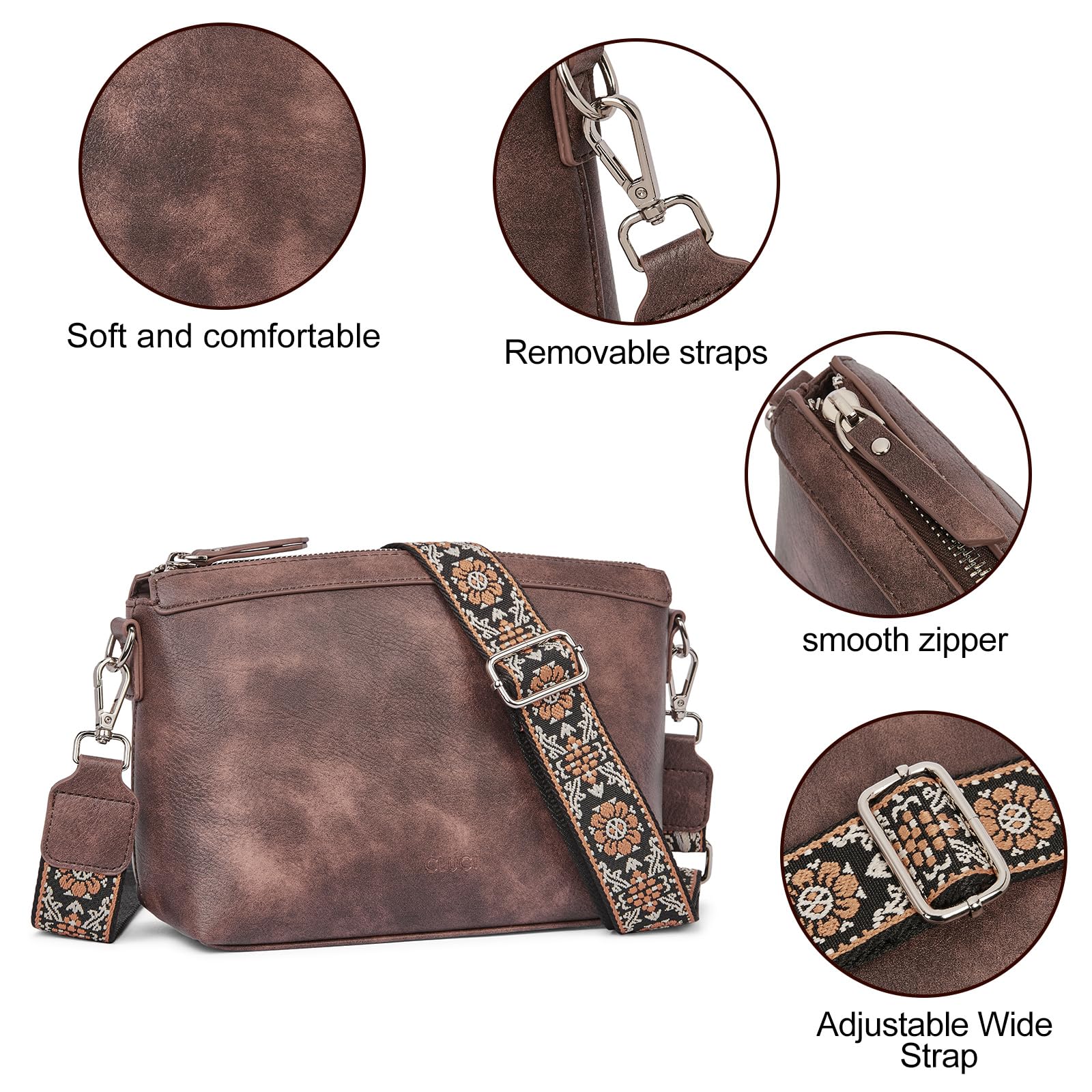 CLUCI Vegan Leather Crossbody Bags for Women - Adjustable Wide Strap Shoulder Handbag Purse | Perfect for Work, Travel & Everyday Use