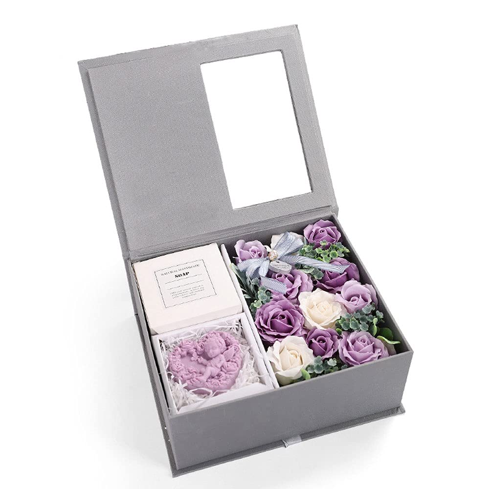 MAVL 5911 Real Preserved Eternal Roses in Luxury Gift Box - Artificial Purple Roses for Valentine's Day, Anniversary & Romantic Gifts - Perfect for Weddings, Home Decor & Special Occasions