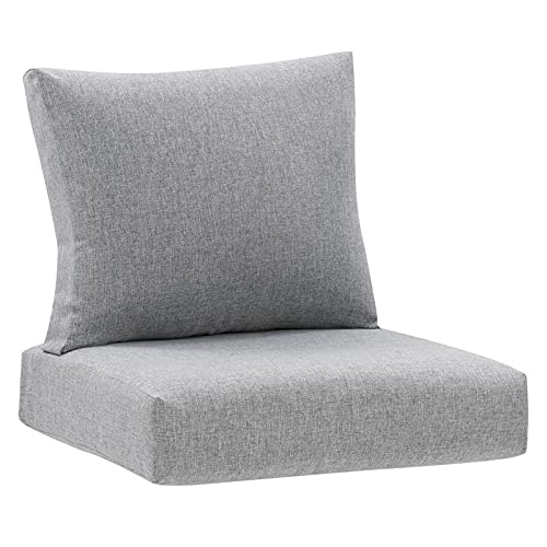 Parkview Gray Fabric Single Chair Set of 2 Replacement Patio Cushions - Waterproof Outdoor Furniture Cushions for Patio, Deck, Poolside & Garden Use