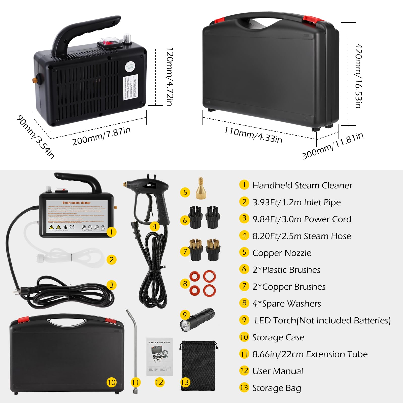 Dyna-Living 1700W Portable Handheld Steam Cleaner - High Pressure Steam Cleaner for Car Detailing, Home Use, Furniture & Kitchen Cleaning | Perfect for Deep Cleaning Upholstery, Tiles, Grout & More