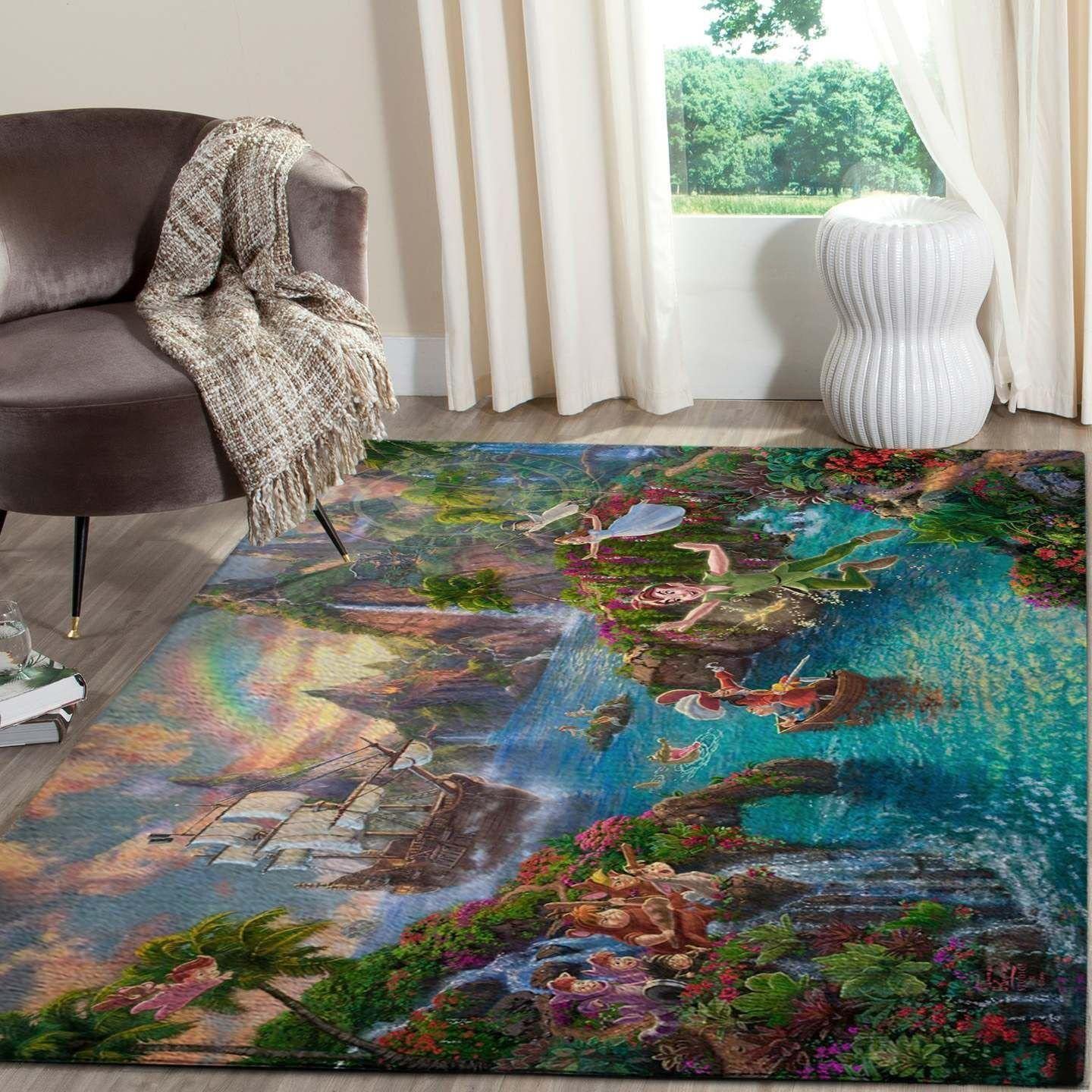 Neverland Map Peter Pan Rug - Kids Room Decor, Nursery Rug, Playroom Carpet for Boys & Girls - Soft Rectangle Area Rug for Living Room, Bedroom, Dorm - Fantasy Themed Home Decor Gift