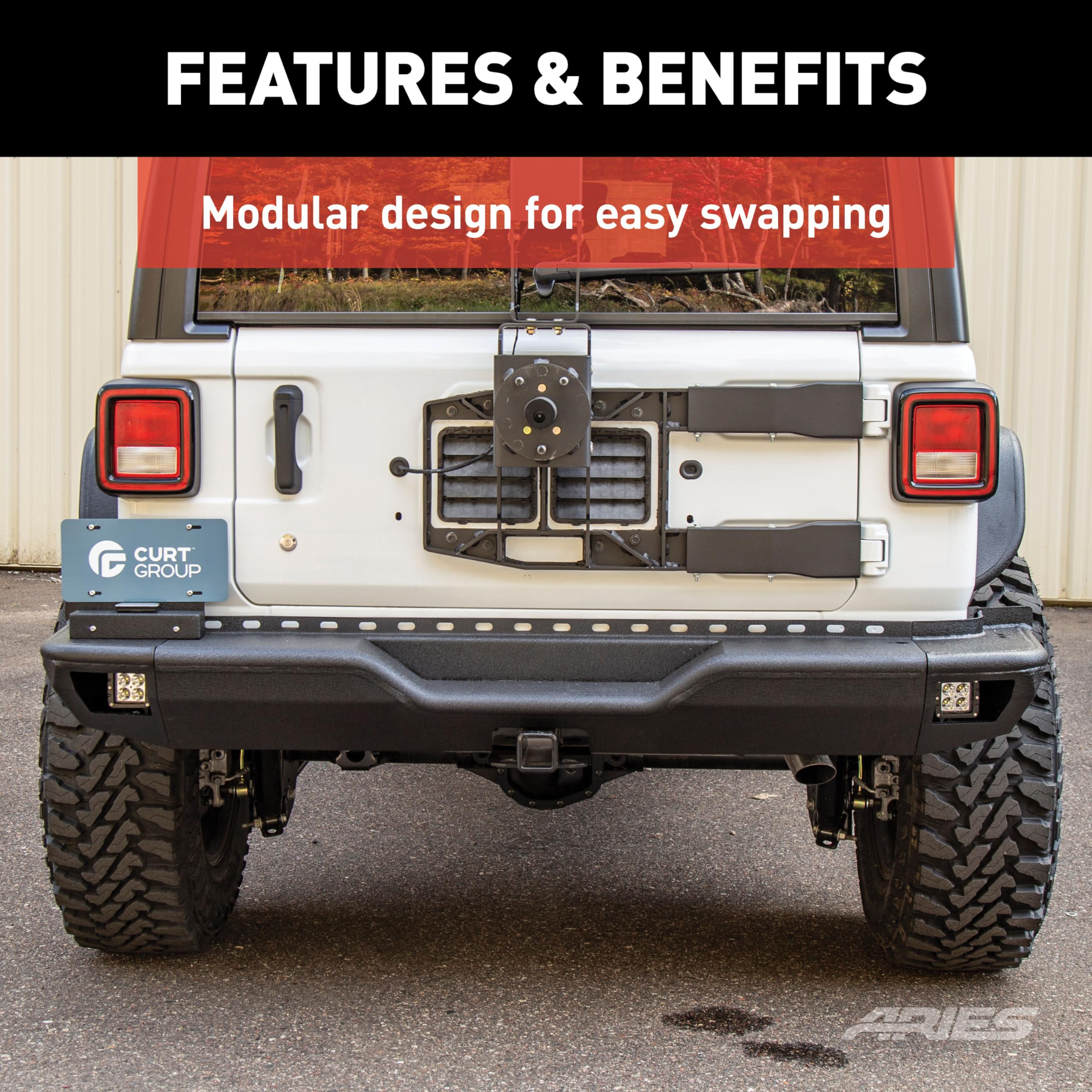 ARIES 2082081 TrailChaser Black Steel Rear Bumper with LED Lights for Jeep Wrangler JL (2018-2023) | Heavy Duty Off-Road Protection | Perfect for Rock Crawling & Overlanding Adventures