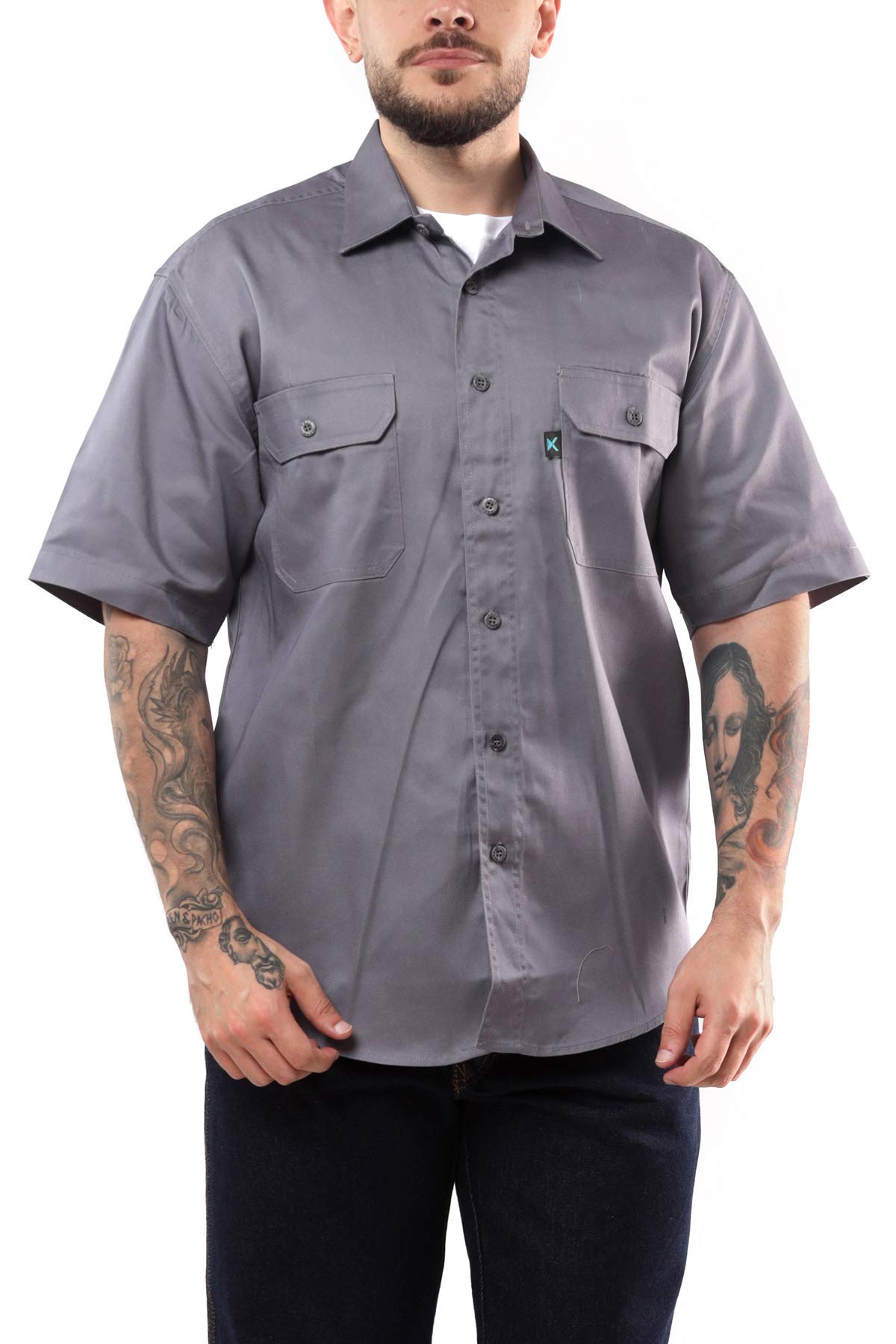 Kolossus Men's Lightweight Cotton Blend Short Sleeve Work Shirt with Pockets - Breathable Comfort for Construction, Landscaping & Outdoor Jobs