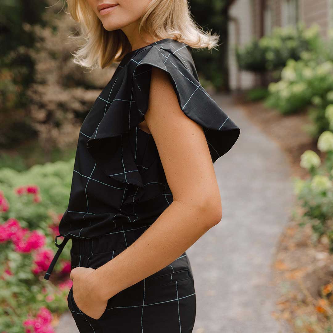 9 to 9 Women's Black Windowpane Jumpsuit - Stylish One-Piece Outfit for Work, Office & Casual Wear