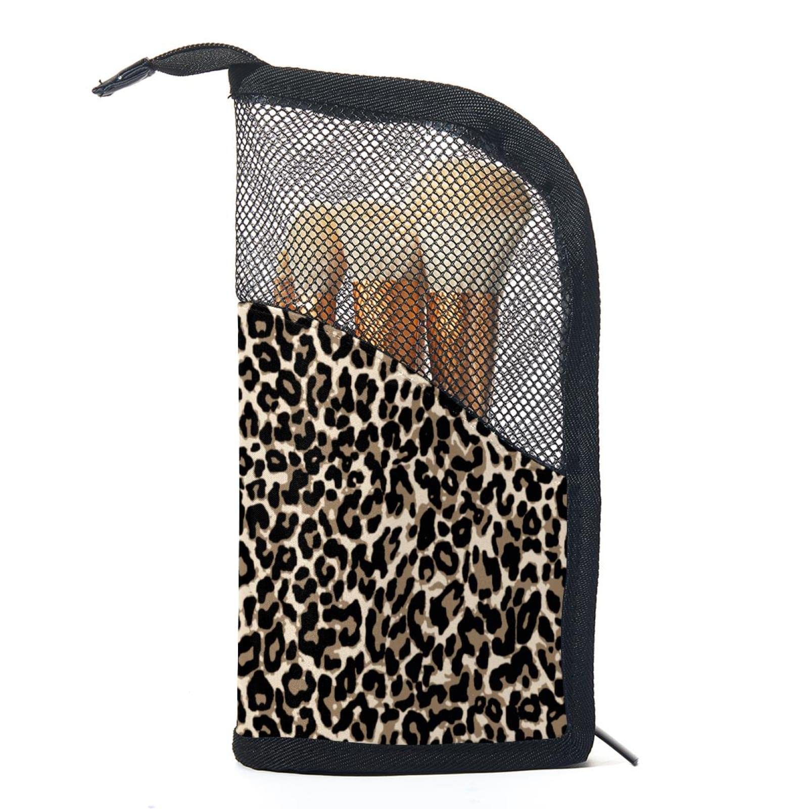 Premium 12-Piece Makeup Brush Organizer Bag with Leopard Print - Portable Cosmetic Brush Holder Case for Travel, Home Vanity & Professional Makeup Artists