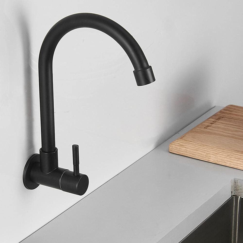 Black Stainless Steel Wall-Mounted Cold Water Faucet for Kitchen & Pool Washing - Perfect for Outdoor Sinks, RV Camping, and Garden Use