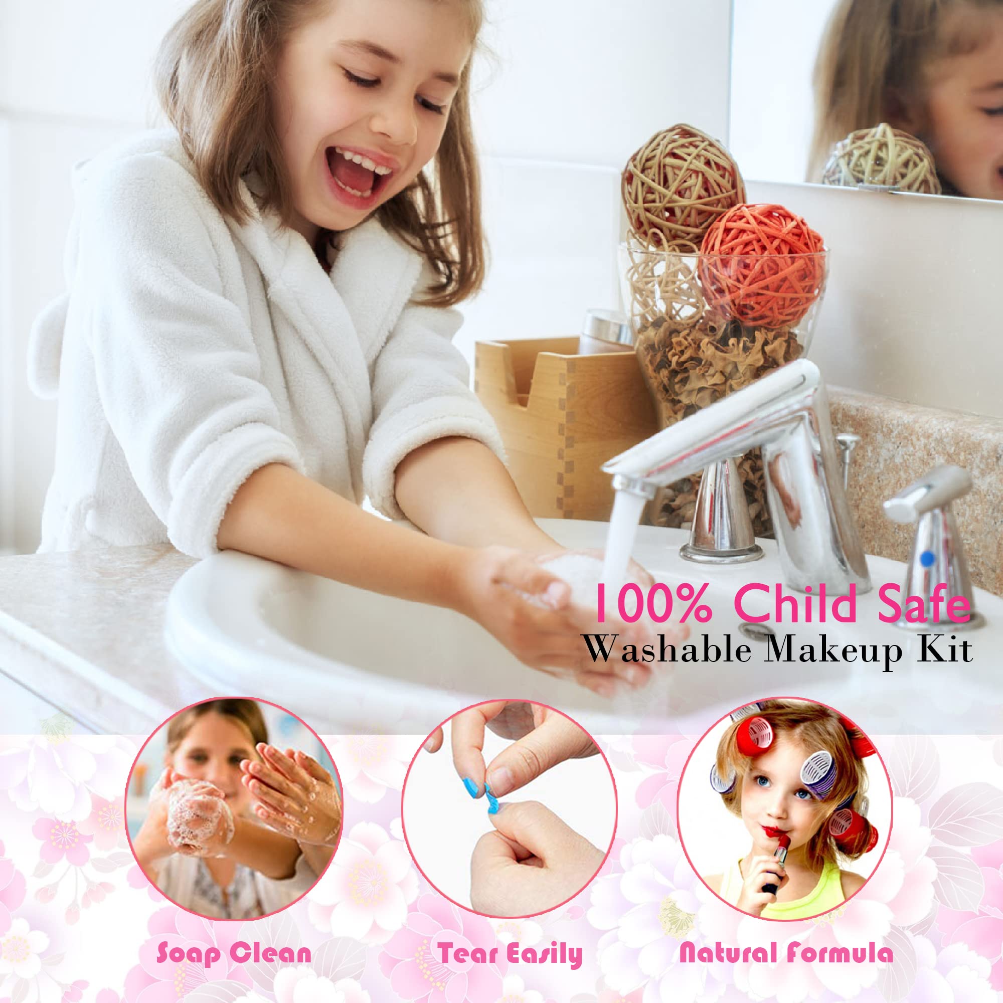 57 PCS Kids Makeup Kit - Non-Toxic & Washable Princess Makeup Set for Girls Ages 4-8, Perfect Birthday Gift for Pretend Play, Dress-Up & Creative Fun