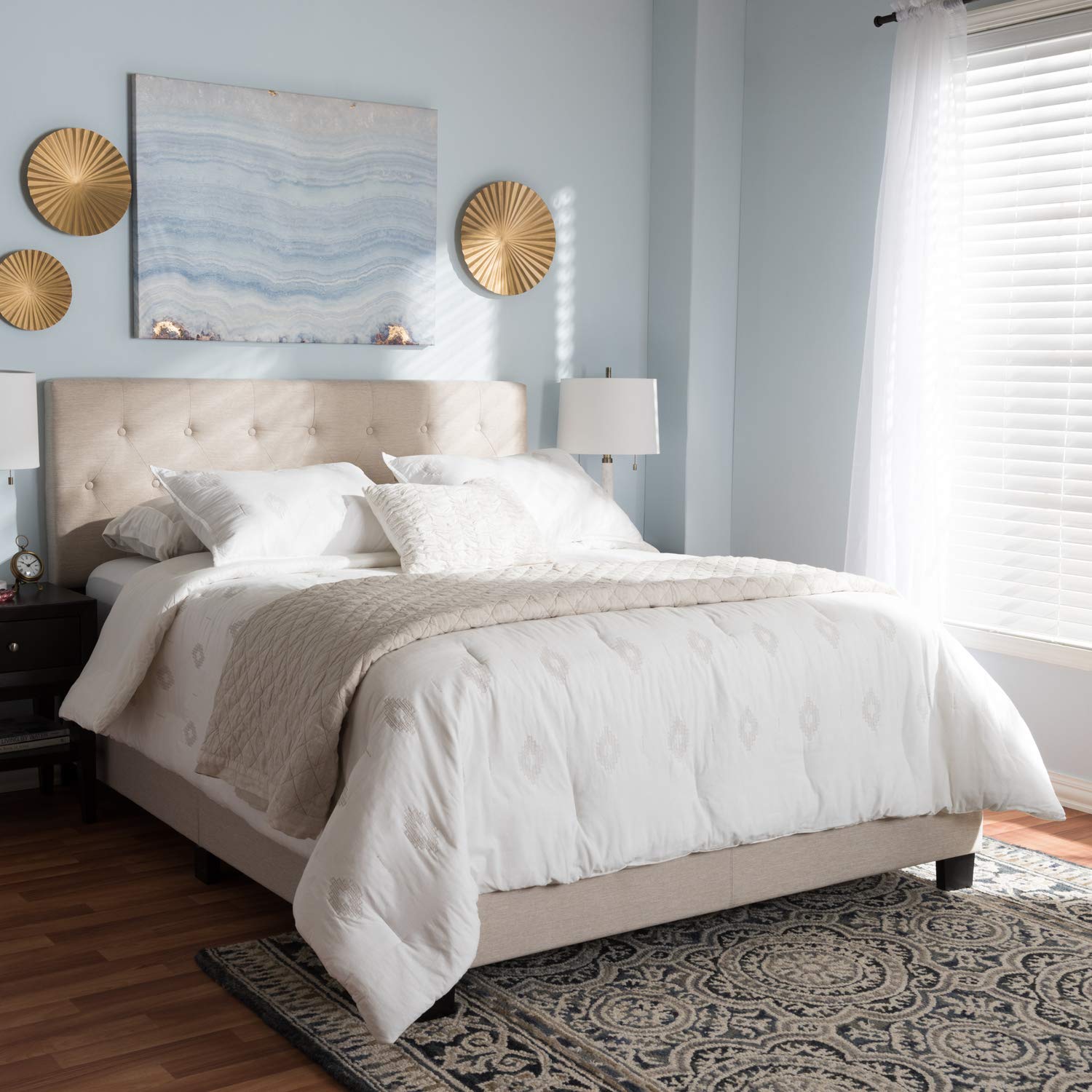 Baxton Studio Cassandra Modern Full Size Bed - Light Beige Fabric Upholstered Platform Bed Frame with Wooden Slats Support | Perfect for Contemporary Bedrooms, Guest Rooms & Small Spaces