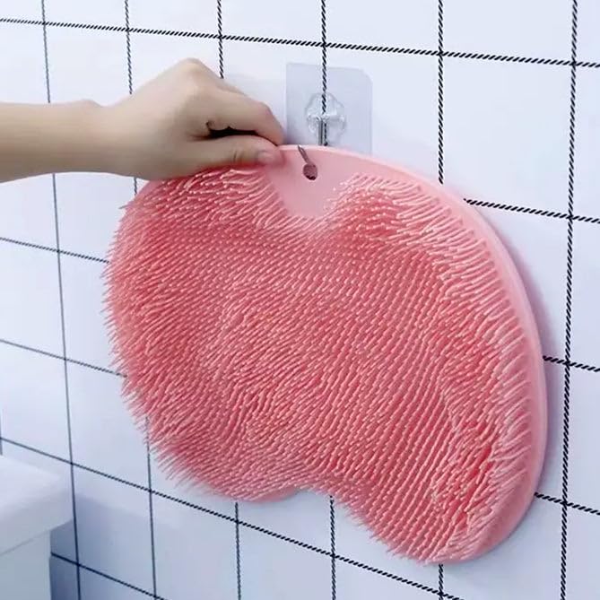 Silicone Back & Foot Scrubber Brush with Suction Cups - Exfoliating Dead Skin, Wall Mounted Bath Massage Brush for Shower & Bathroom - Perfect for Relaxing Spa Days & Deep Cleaning (Large, Pink & Blue)
