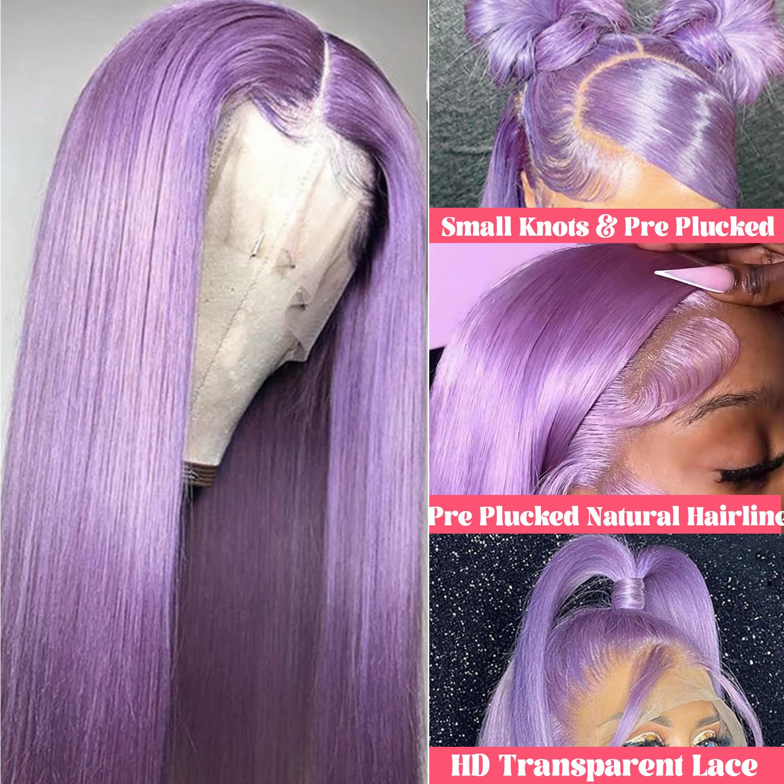Smavida 28 Inch Long Lilac Human Hair Lace Front Wig - 13x4 HD Transparent Purple Colored Glueless Lace Frontal Wig with Pre-Plucked Baby Hair | Perfect for Cosplay, Halloween, Parties & Fashion Styling
