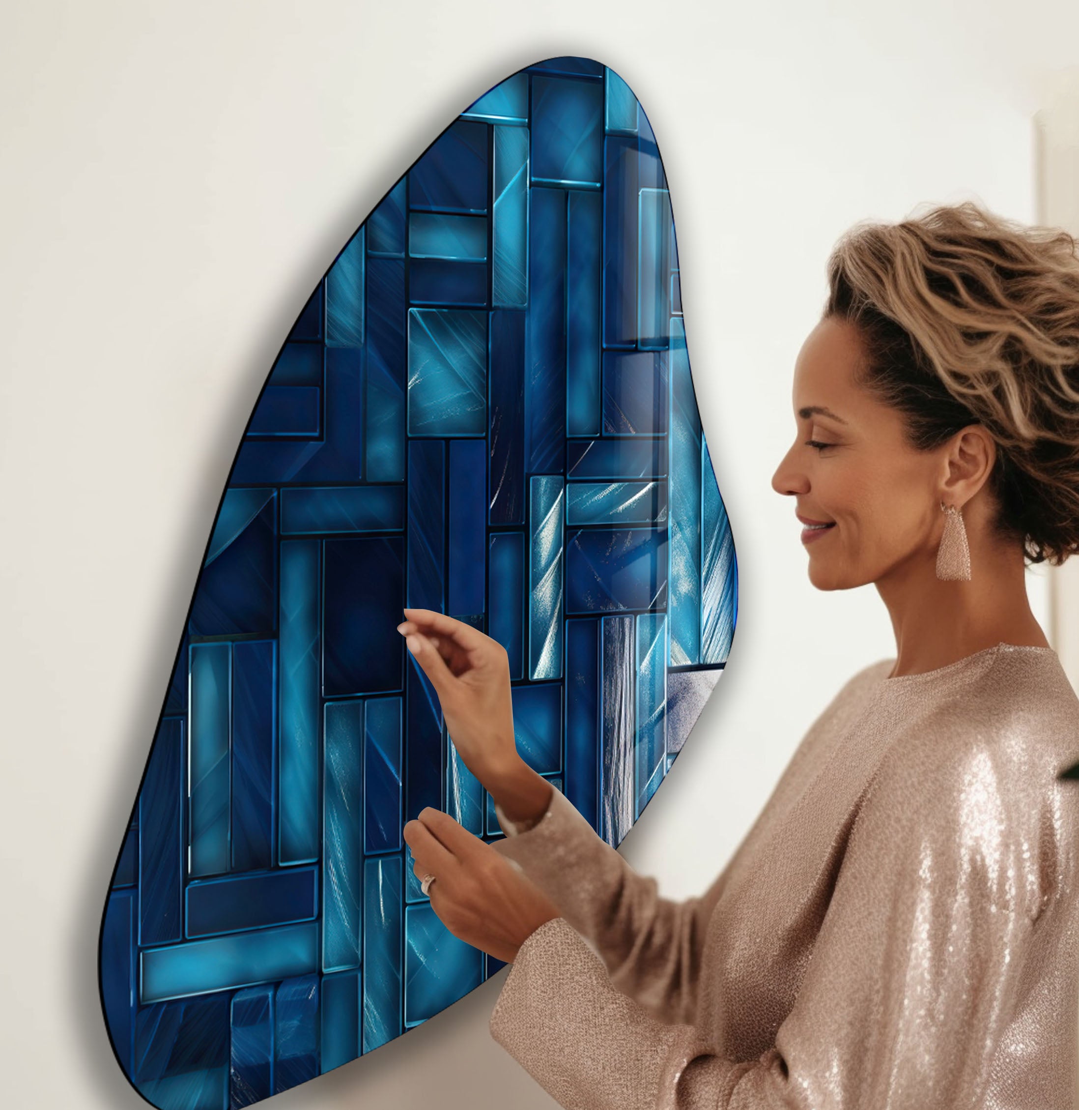 Blue Mosaic Tile Irregular Glass Wall Art - Handmade Decorative Mosaic for Kitchen Backsplash, Bathroom, and Living Room Decor