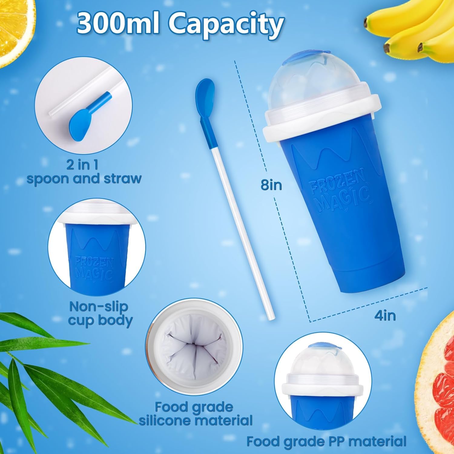 2 Pack Magic Slushie Cup - Instant Frozen Slushy Maker, Double-Layer Reusable Drink Cup for Homemade Slushies, Smoothies & Summer Beverages - Perfect for Parties, BBQs & Outdoor Activities