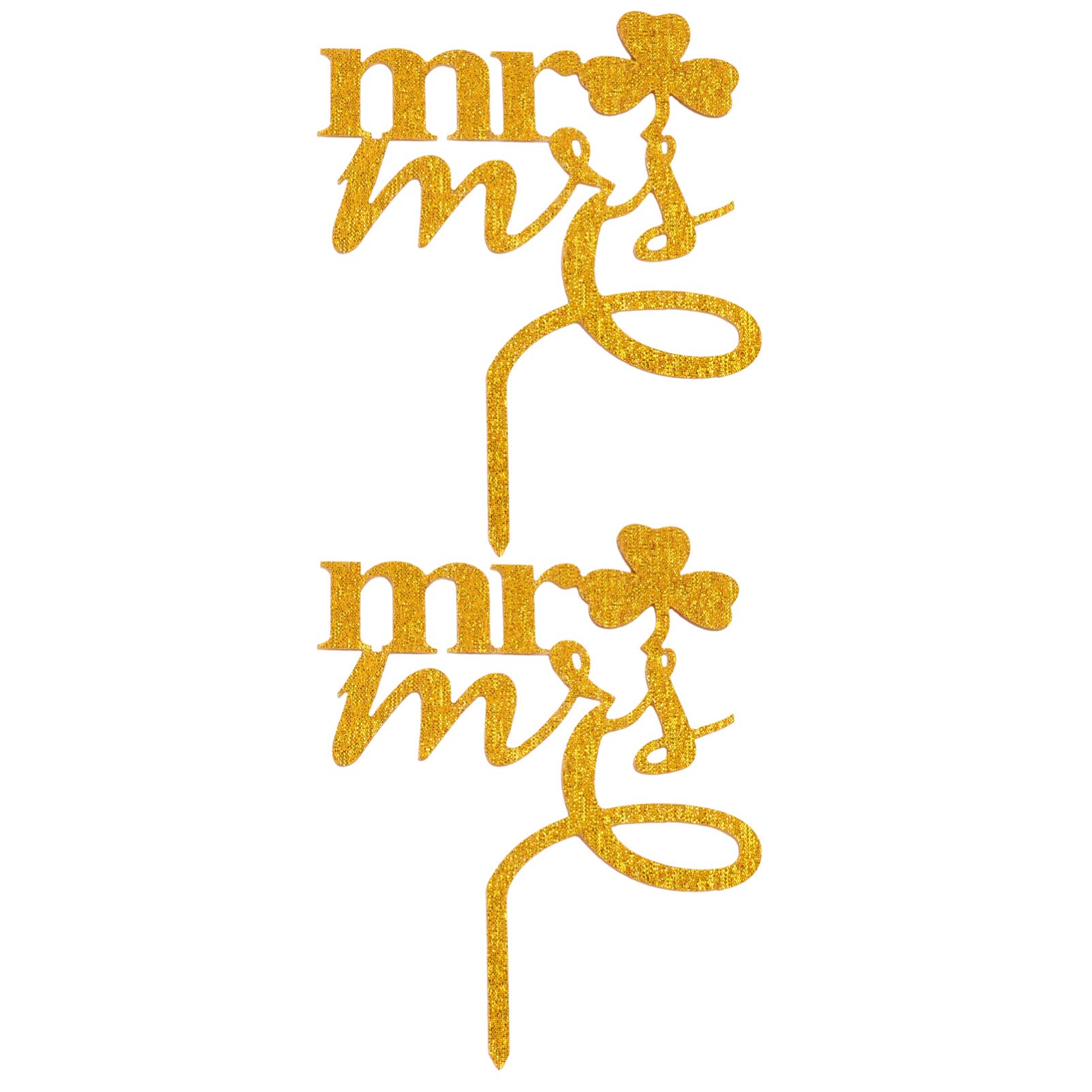 2pcs Shamrock Cake Toppers for Mr and Mrs - Acrylic Wedding Cake Decorations, Cupcake Toppers, Cake Picks for St. Patrick's Day, Bridal Shower, Anniversary Party Decor