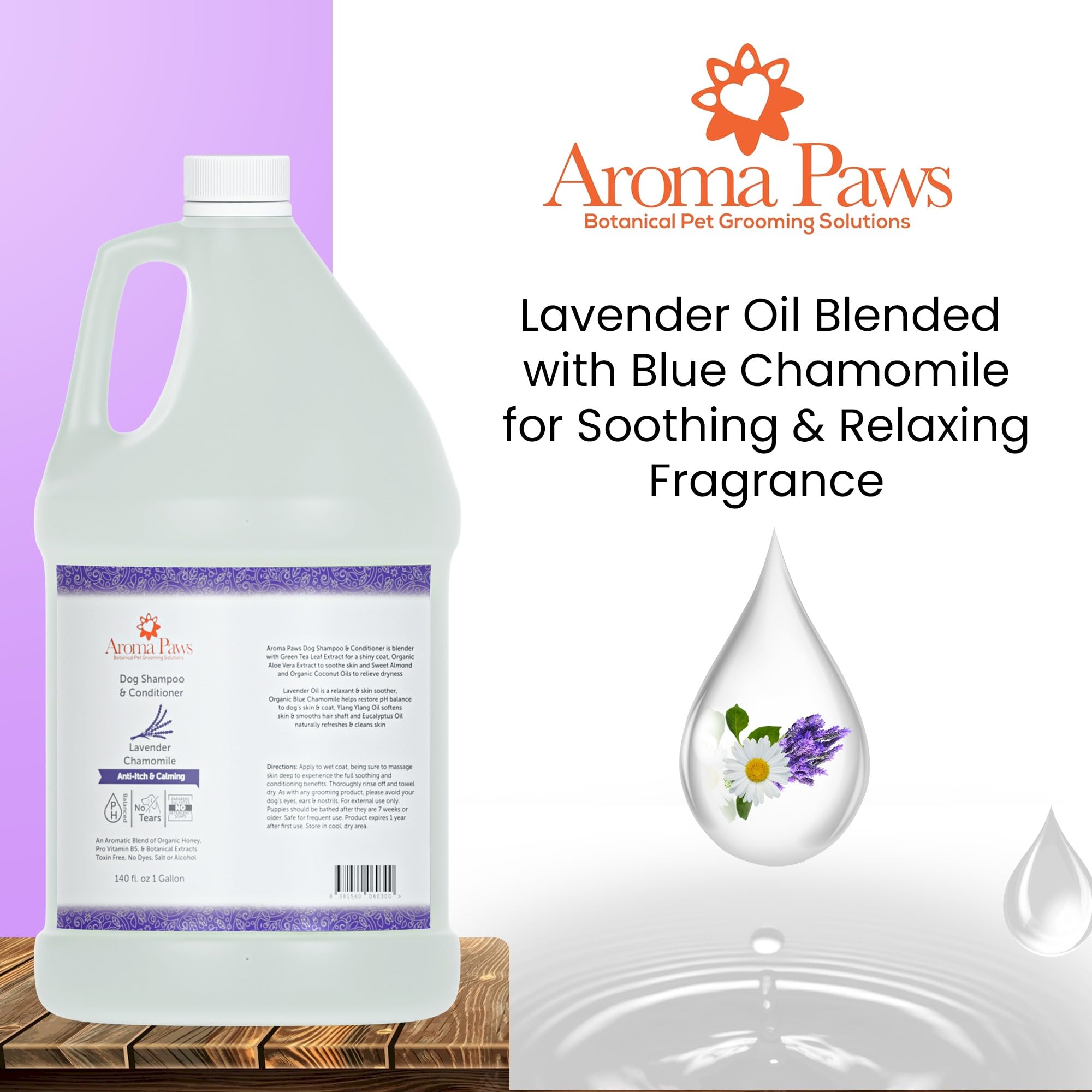Natural Lavender Chamomile Dog Shampoo & Conditioner - Tearless Puppy Shampoo for Bathing, Grooming & Moisturizing - Gentle Cleansing Formula for Dogs & Puppies - 1 Gallon - Perfect for Home Grooming & Professional Pet Salons