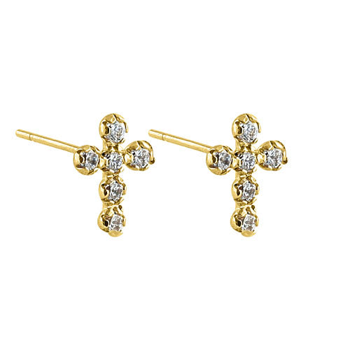 14K Yellow Gold Round Cross Cubic Zirconia Earrings for Women - Hypoallergenic Christian Jewelry Gift for Baptism, First Communion & Church Occasions