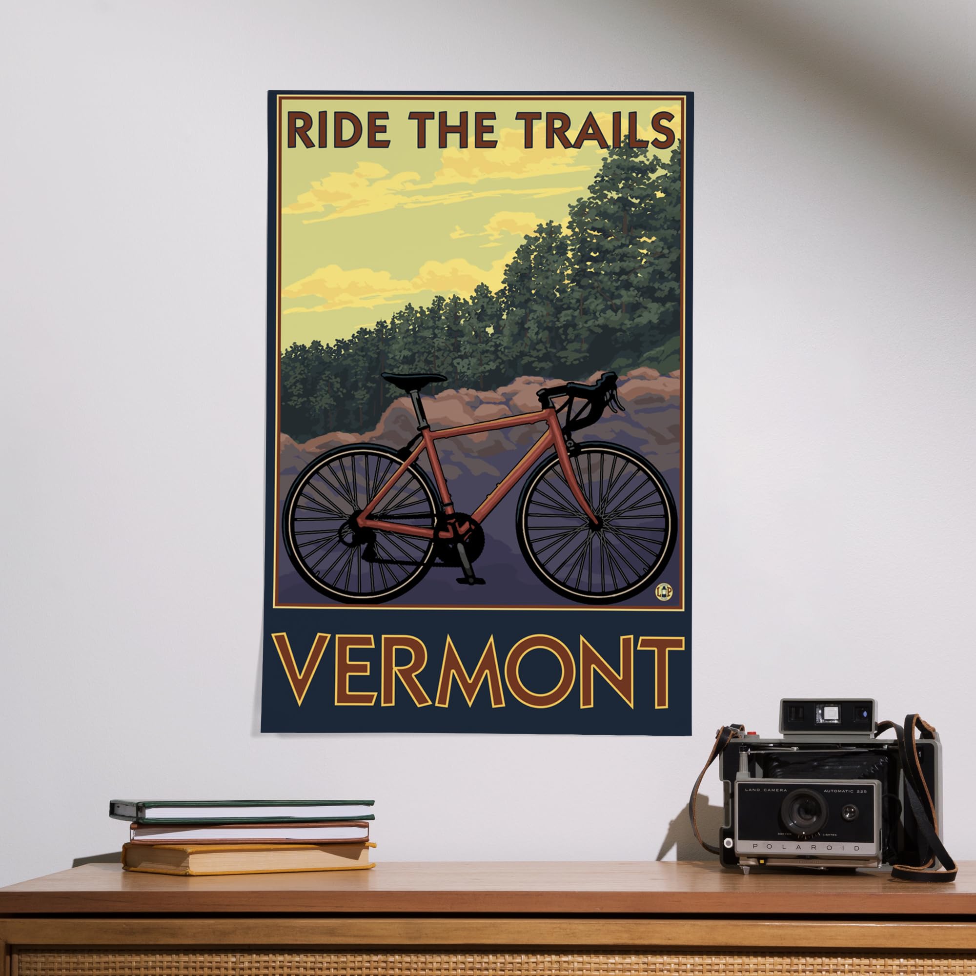 Lantern Press 16x24 Inch Giclee Art Print - Vermont Bicycle Scene Wall Decor | Premium Canvas Painting for Living Room, Bedroom & Office