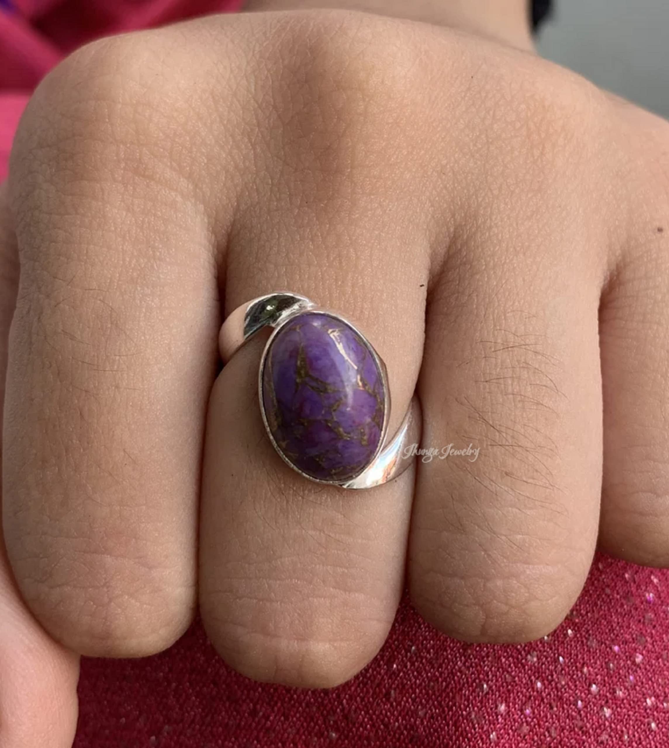 925 Sterling Silver Purple Copper Turquoise Ring - Handmade Victorian Boho Statement Cocktail Ring with Mojave Turquoise | Artisan Designer Jewelry for Women | Perfect Gift for Her, Birthday, Anniversary & Special Occasions