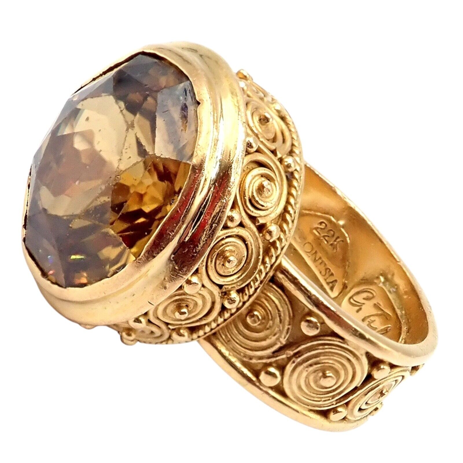 Vintage Carolyn Tyler 22k Yellow Gold Seven Seas Large Citrine Ring - Elegant Statement Jewelry for Women, Perfect for Weddings, Parties & Special Occasions