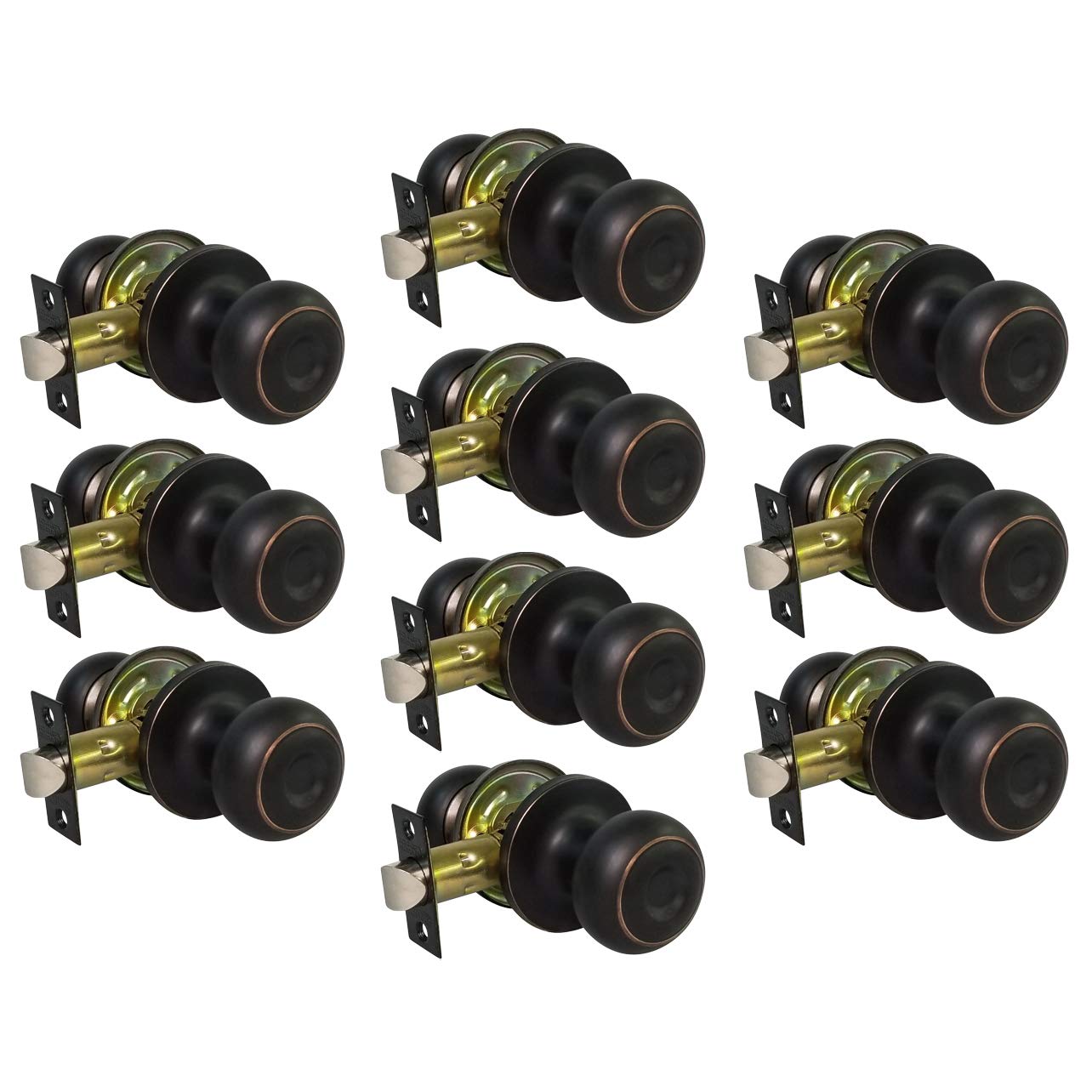 10 Pack Oiled Rubbed Bronze Passage Door Knobs - No Cylinder Lock for Interior Bedroom & Closet Doors | Smooth Operation & Easy Installation for Home, Office & Rental Properties