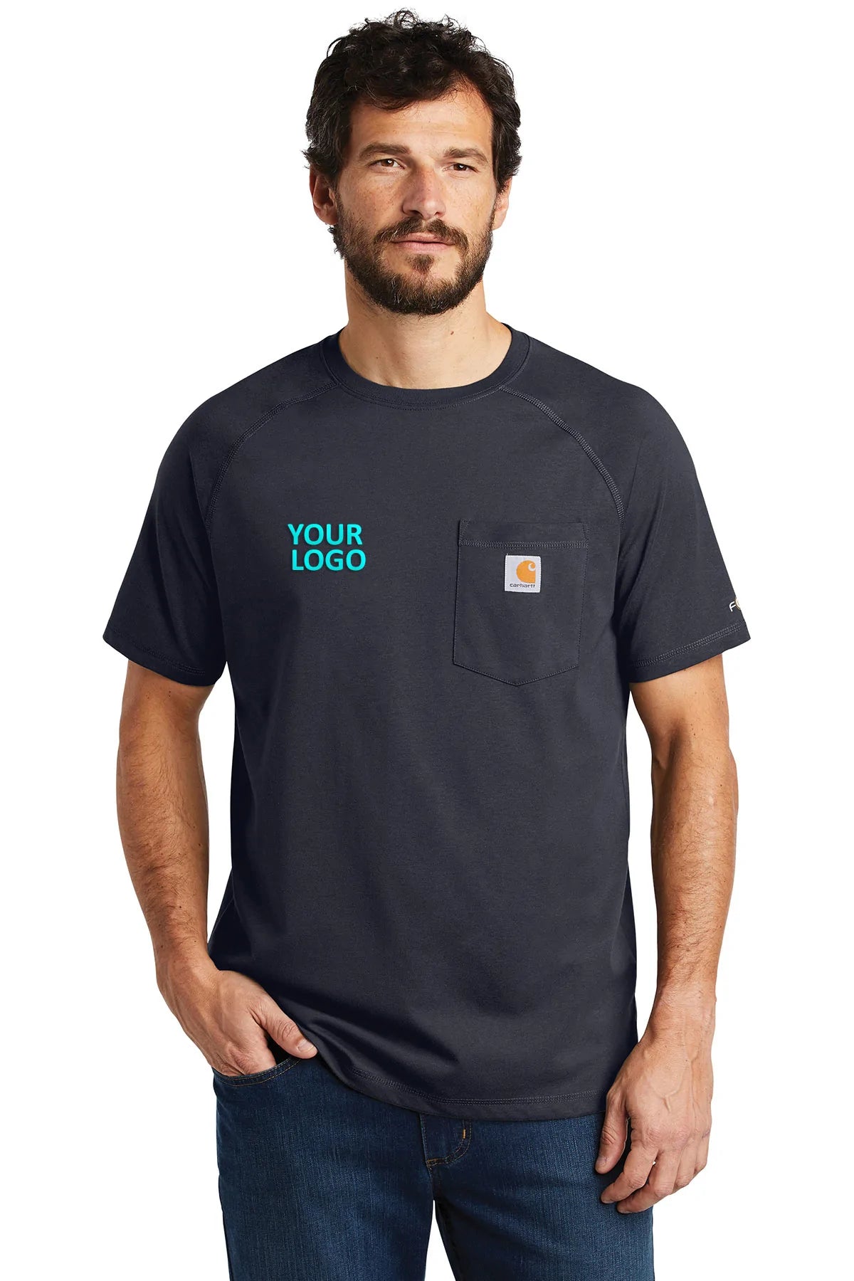 Carhartt Force Cotton Delmont Custom T-Shirts for Men - Comfortable Navy Work Shirts for Construction, Outdoor & Casual Wear