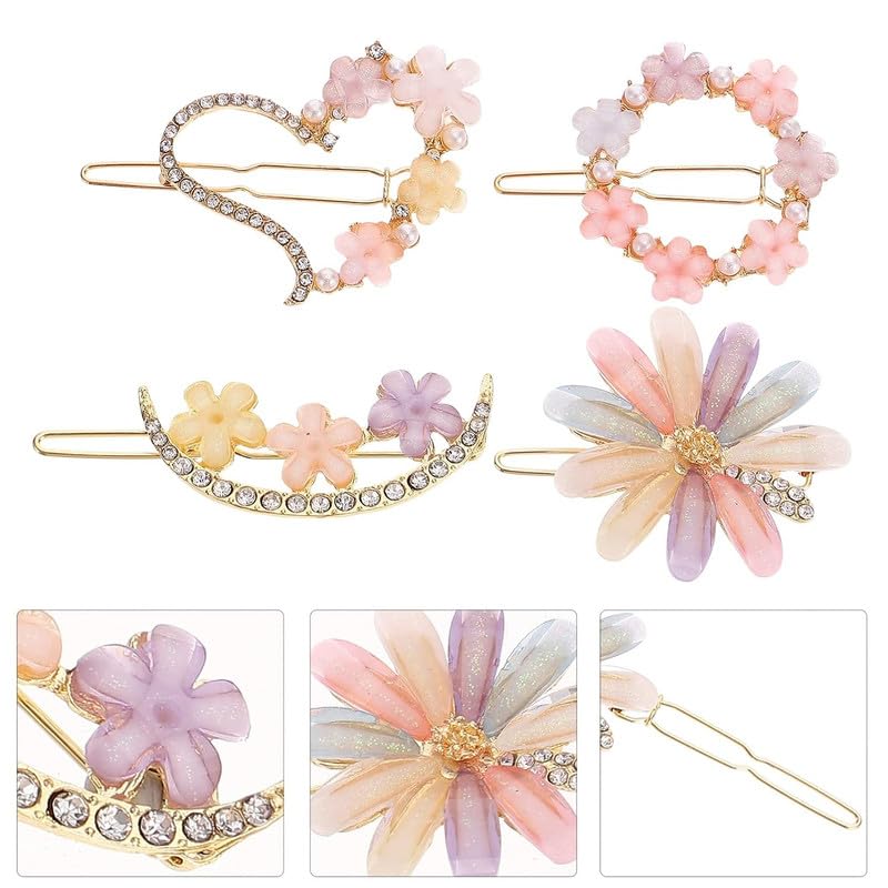 RECTYO GALLERY 4PCS Flower Hair Clips - Mini Alligator Hair Clips with Crystal Decorations, Hair Barrettes for Women & Girls (Floral Design) - Perfect for Weddings, Parties, Prom & Daily Hair Accessories