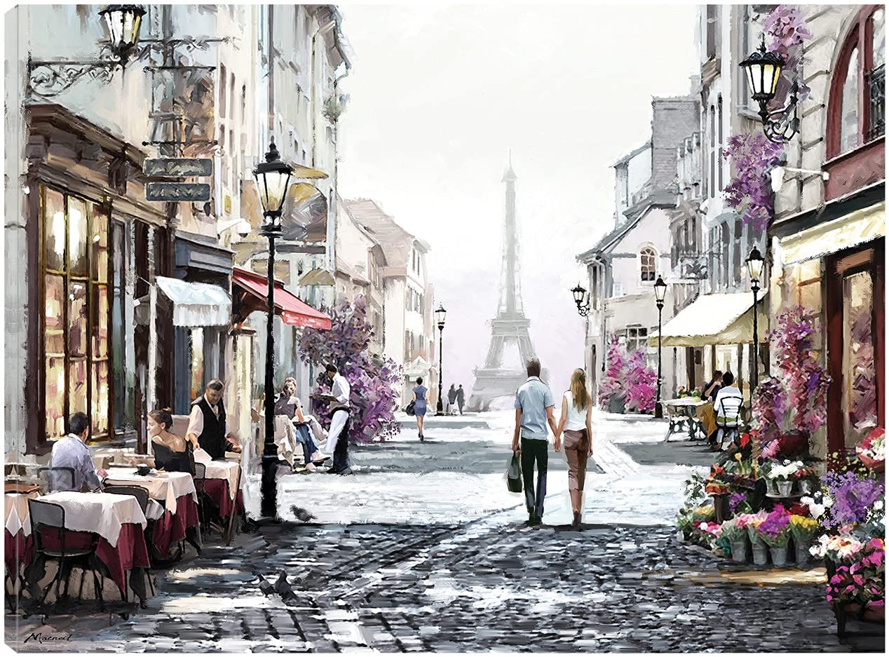 Paris Cityscape Canvas Wall Art - 32x24 Inch Large French Painting for Living Room Decor | Modern Home & Office Wall Decor | The Macneil Studio Artist Collection