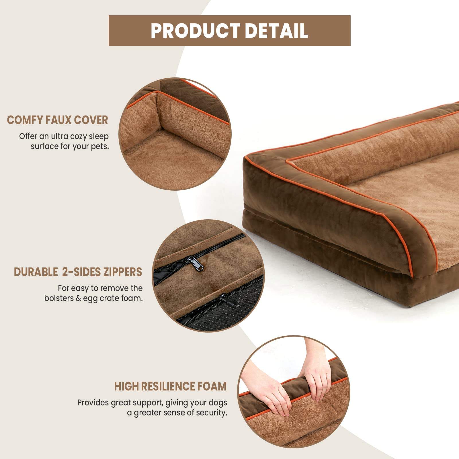 **XXL Orthopedic Dog Bed for Large Dogs up to 150 lbs - Washable Brown Dog Sofa with Removable Cover, Waterproof & Non-Slip Bottom - Perfect for Living Room, Bedroom, or Pet-Friendly Spaces**